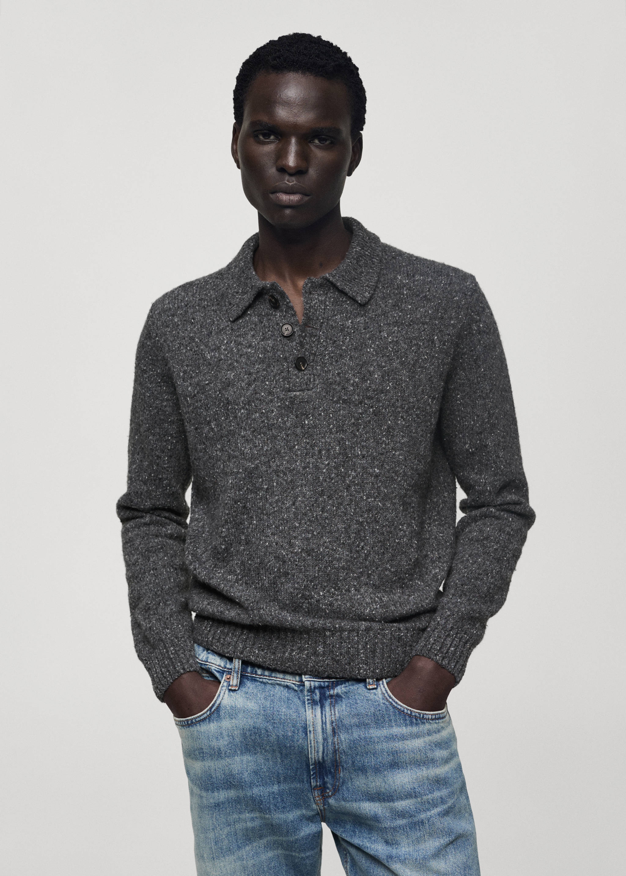 Marbled wool knitted polo shirt - Medium plane