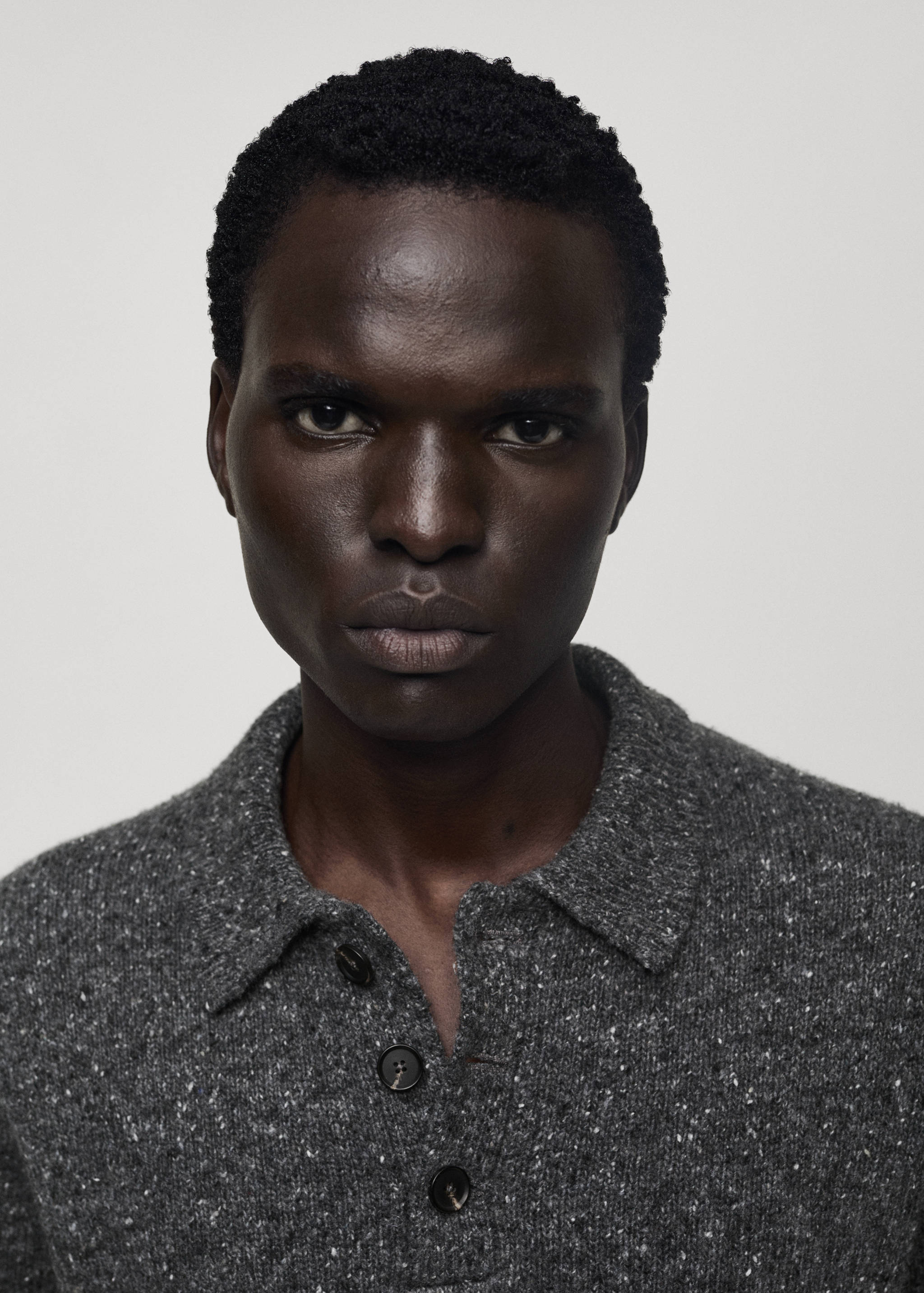 Marbled wool knitted polo shirt - Details of the article 1