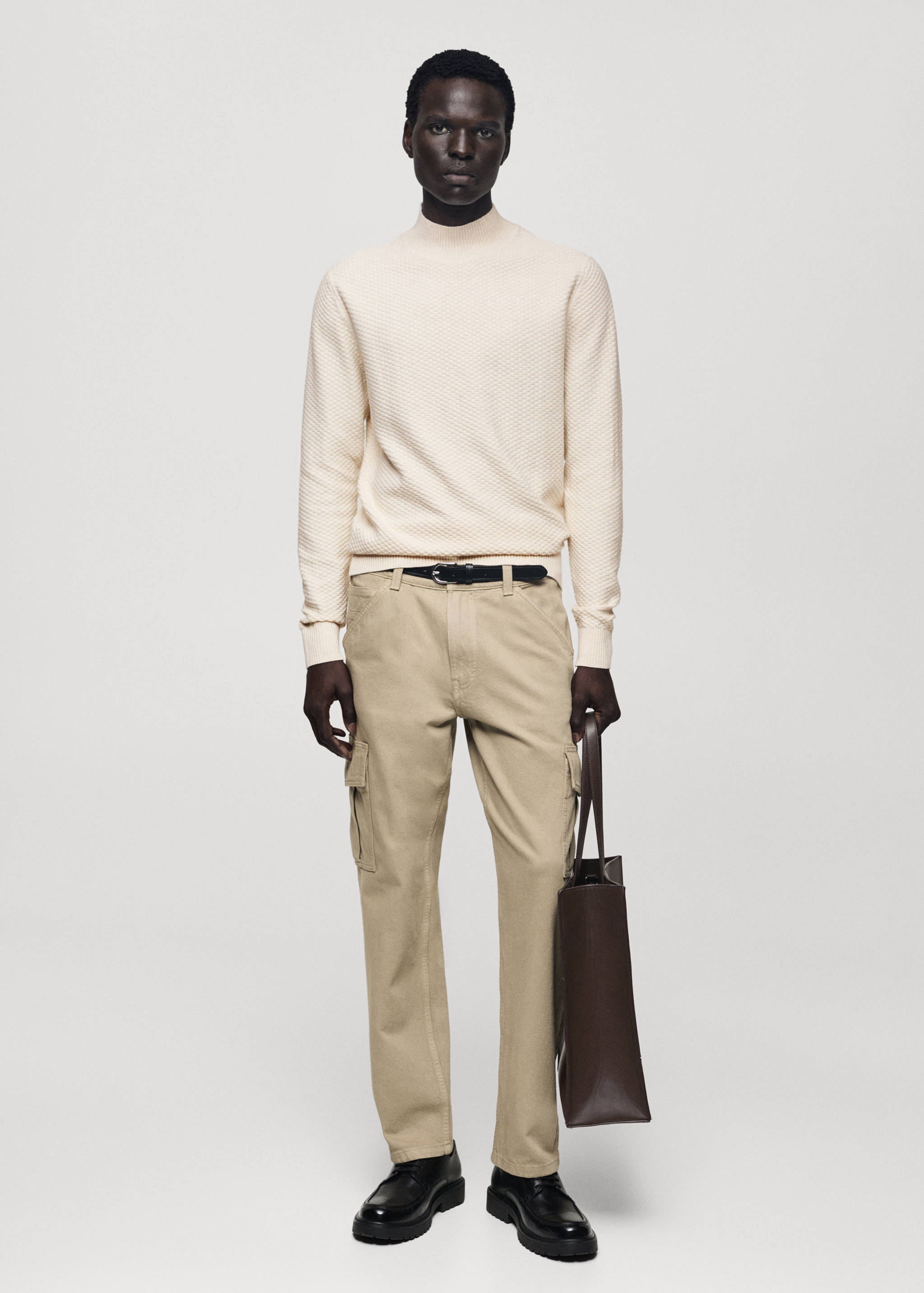 Genser i bomull med struktur og perkinshals - Total bildeutsnitt