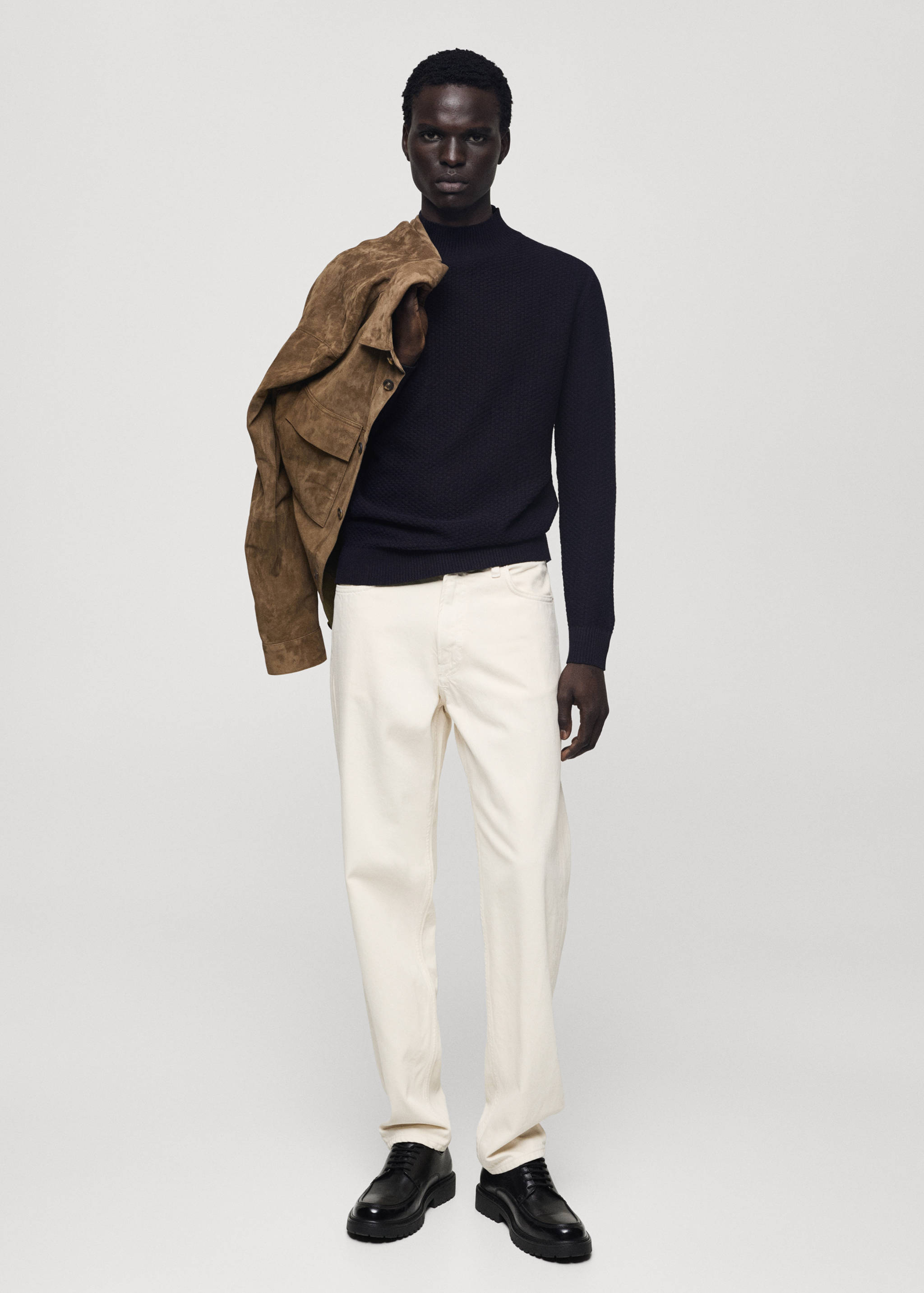 Genser i bomull med struktur og perkinshals - Total bildeutsnitt