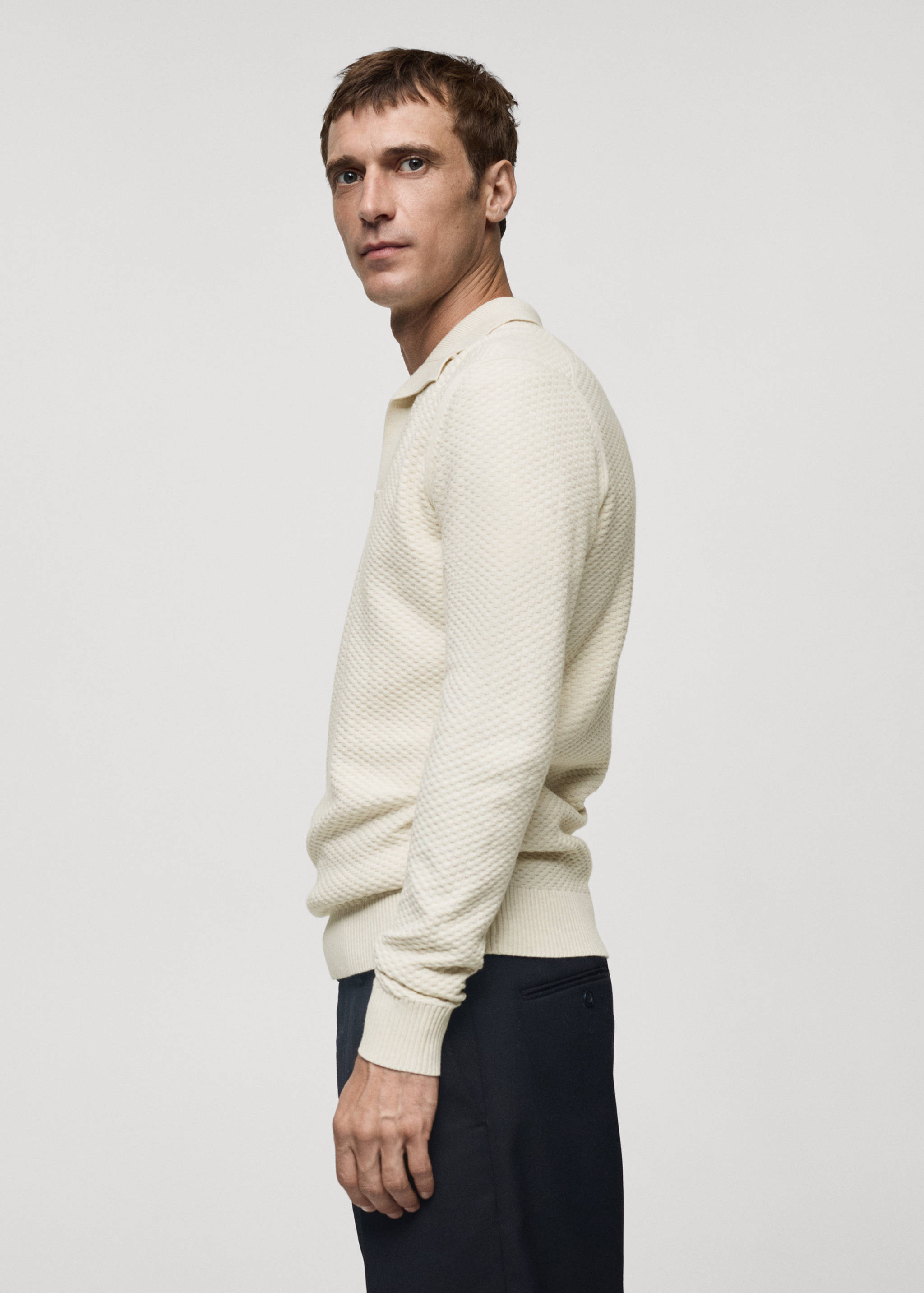 Cotton-blend structured polo sweater - Details of the article 2