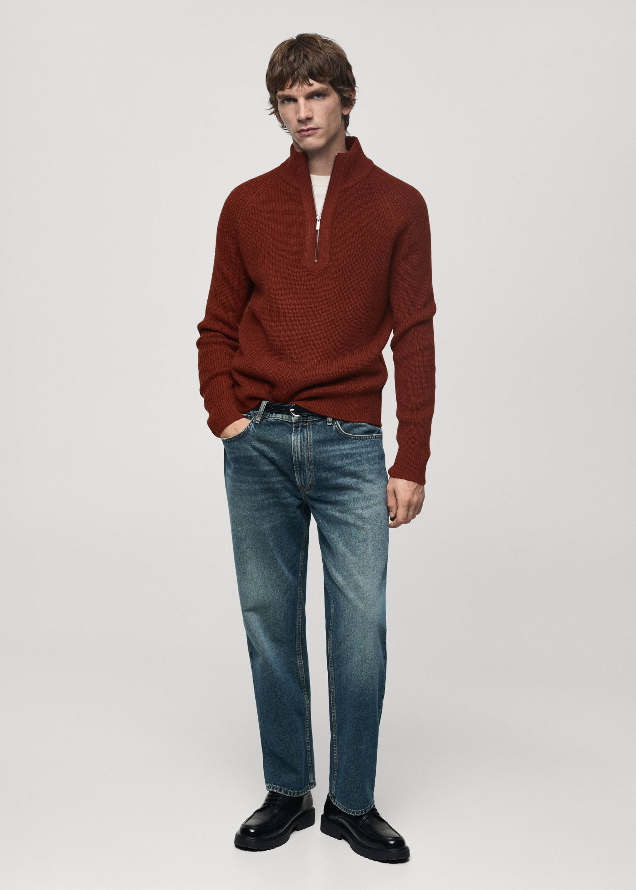 Rib-knit sweater with perkins neck - General plane
