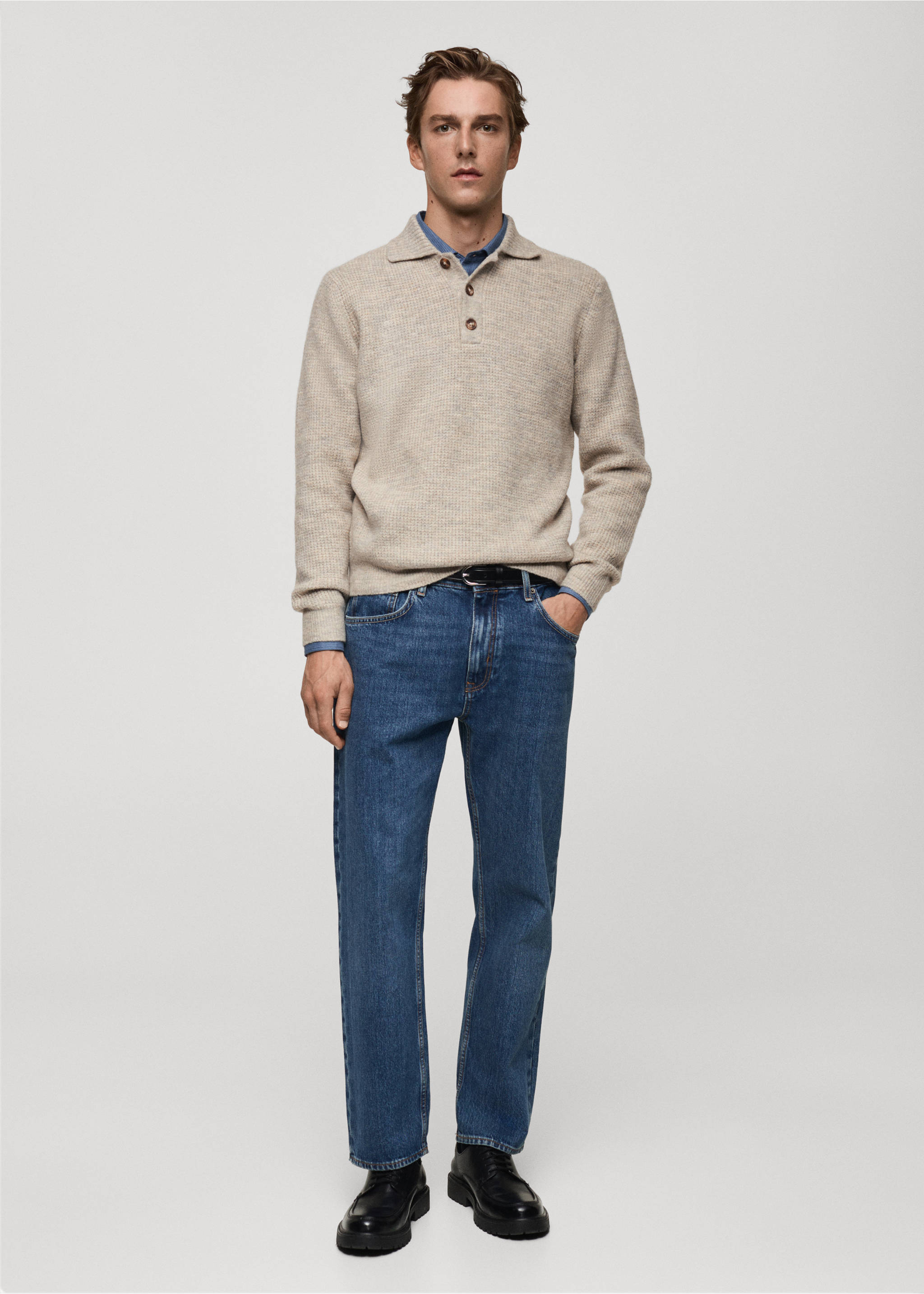Regular-fit knitted polo sweater - General plane, Sand. Ref: 77007954-00.