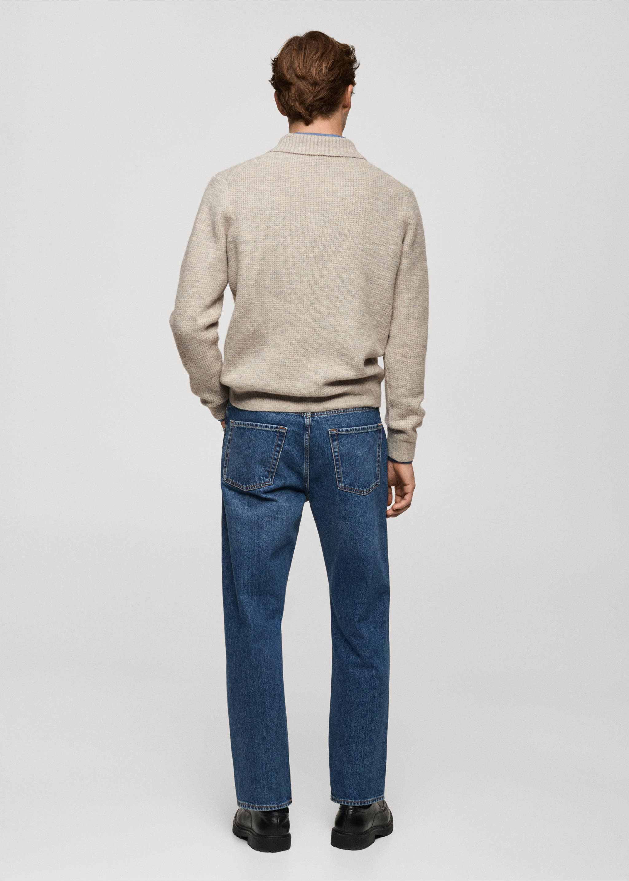 Regular-fit knitted polo sweater - Reverse of the article, Sand. Ref: 77007954-00.