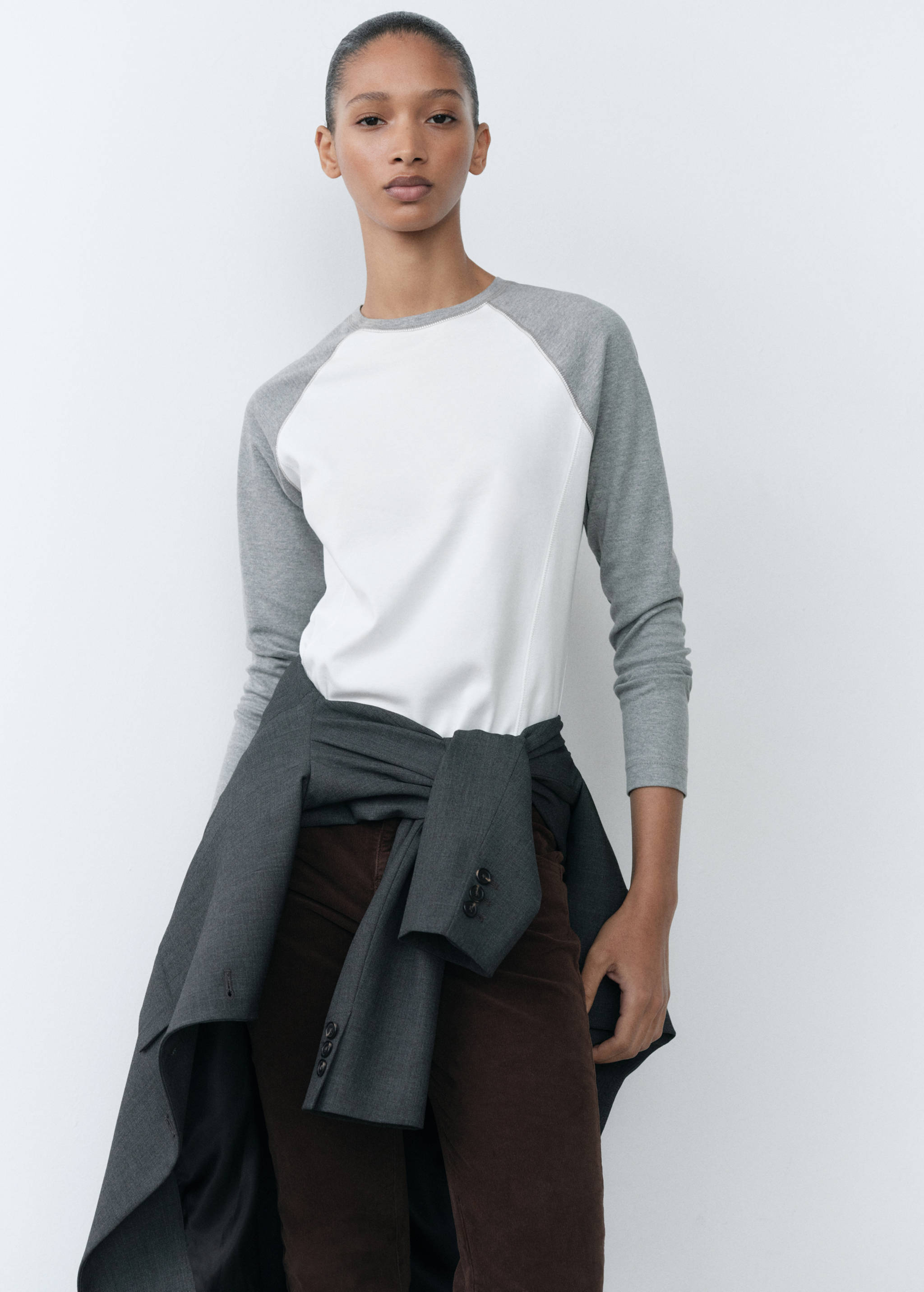 对比色长袖T恤 - null