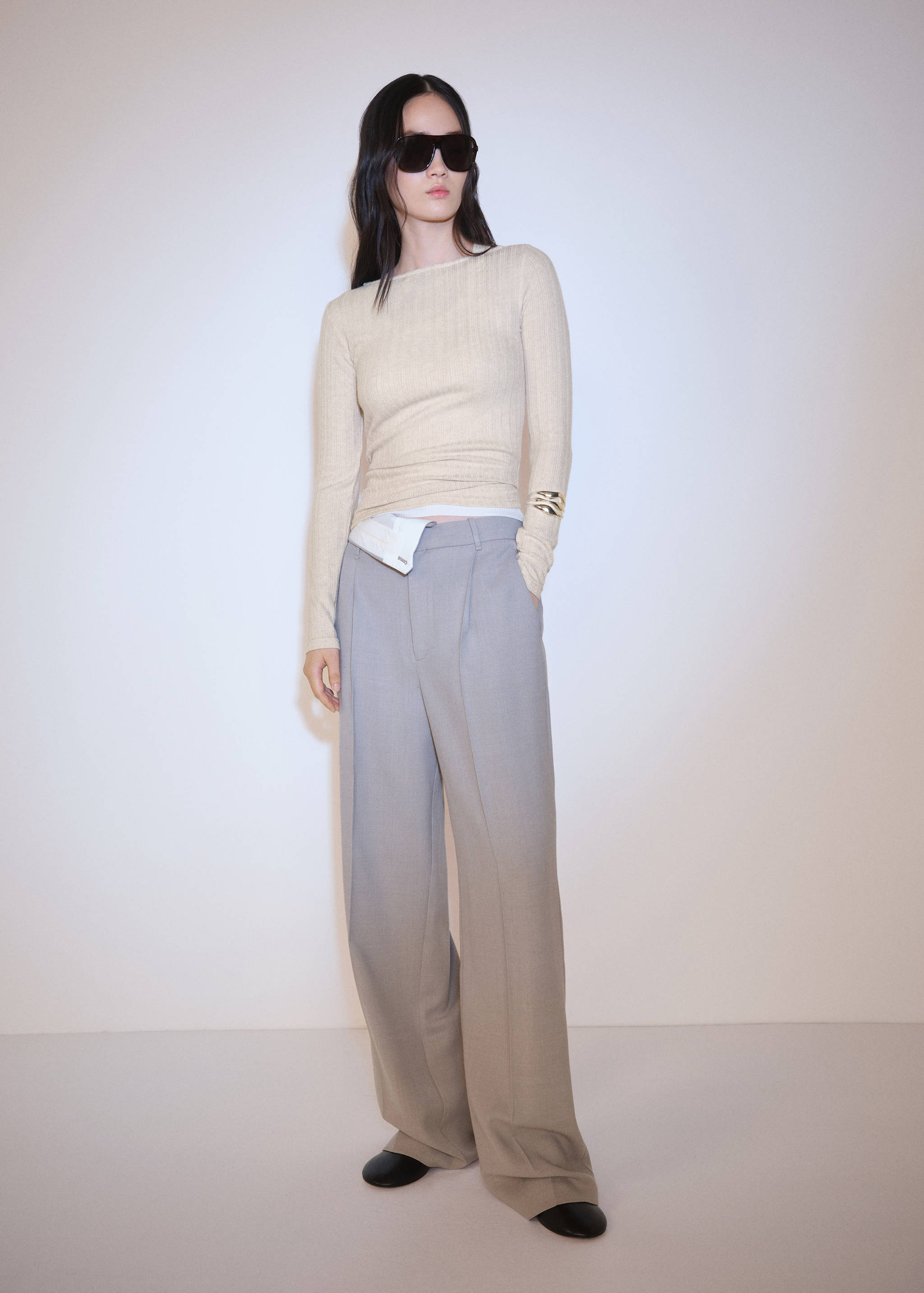 Long-sleeved pointelle t-shirt - General plane