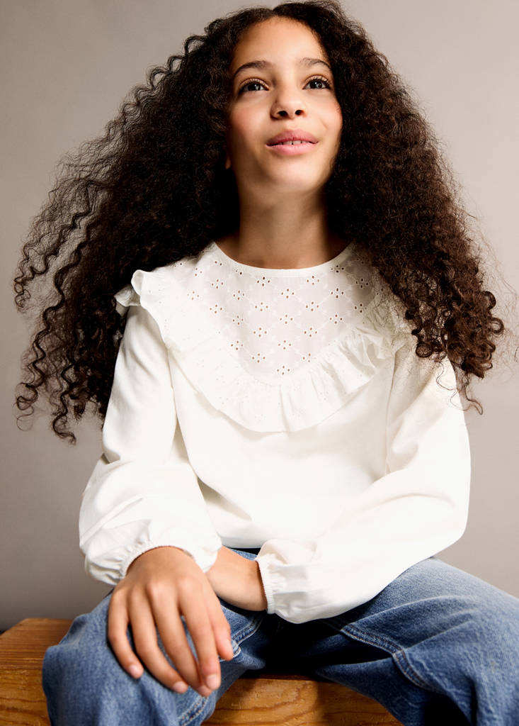 MANGO KIDS - T-shirt détails brodés blanc cassé - 13-14 ans - Fille