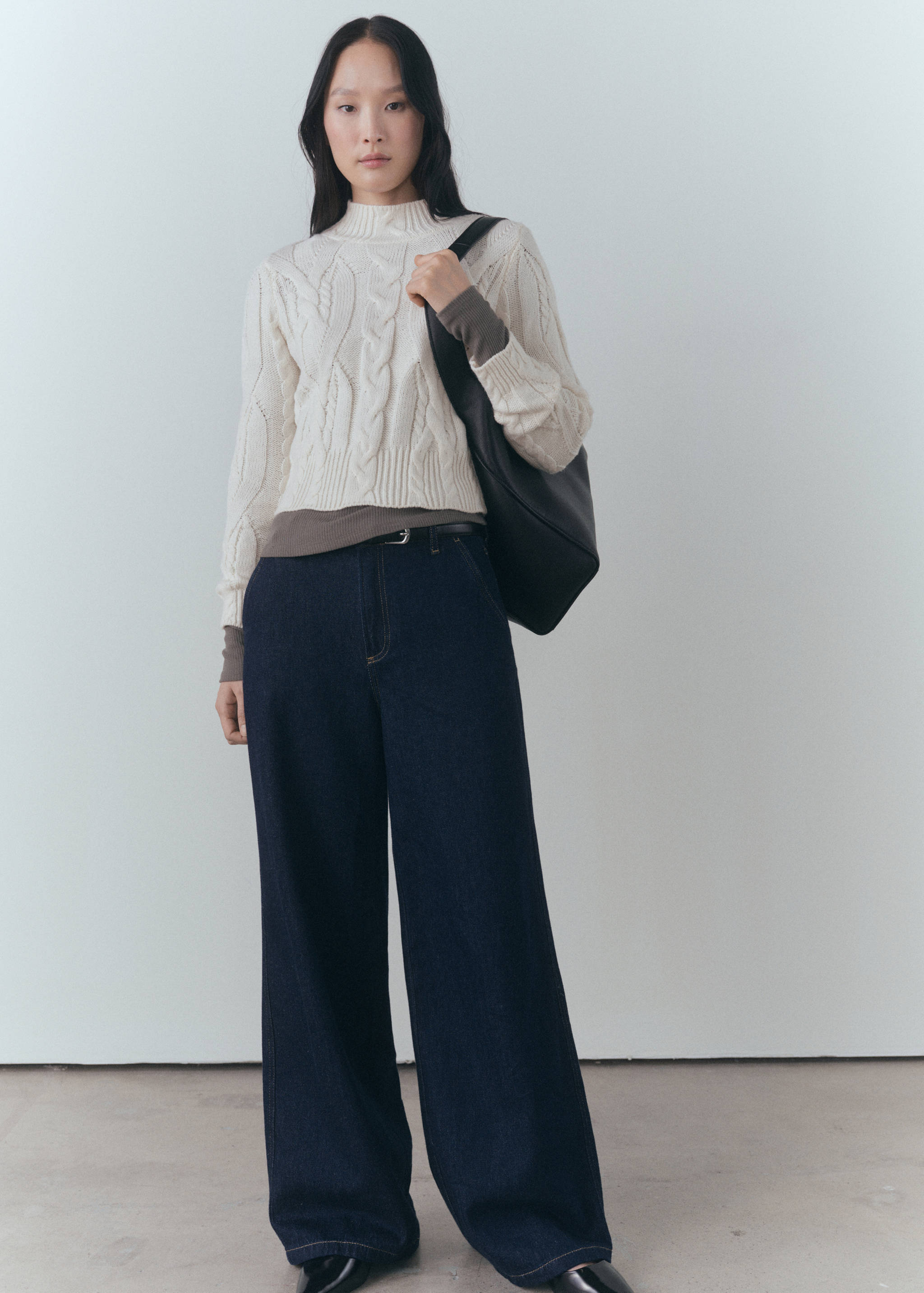 Braided sweater with perkins neck - General plane