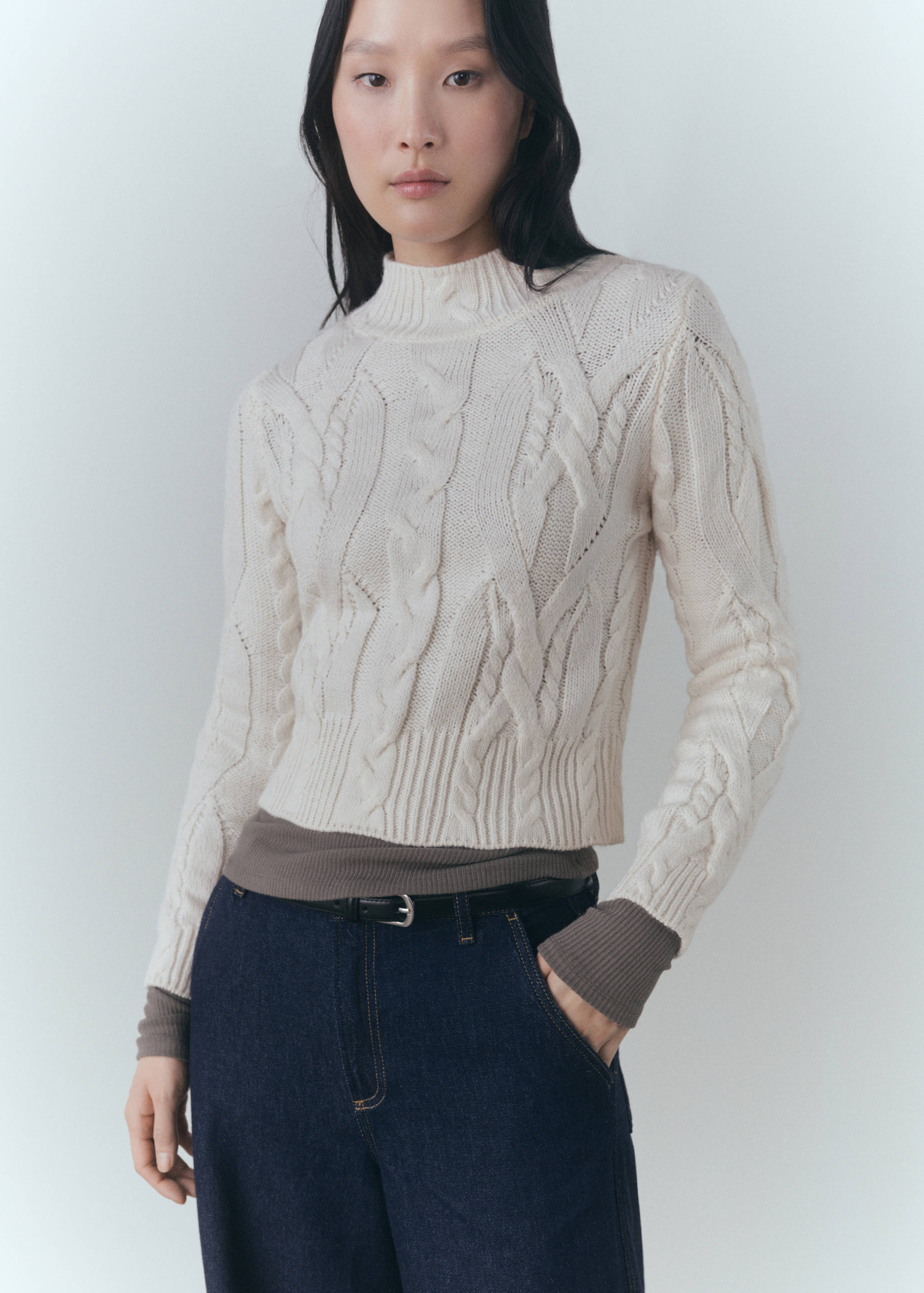 Braided sweater with perkins neck - Medium plane