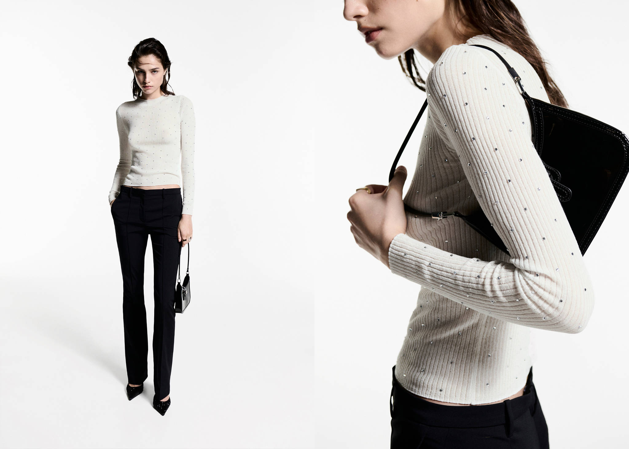 Rhinestone detail ribbed sweater - Panoramic plane