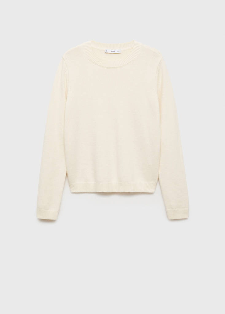 Rounded neck wool sweater — Ecru