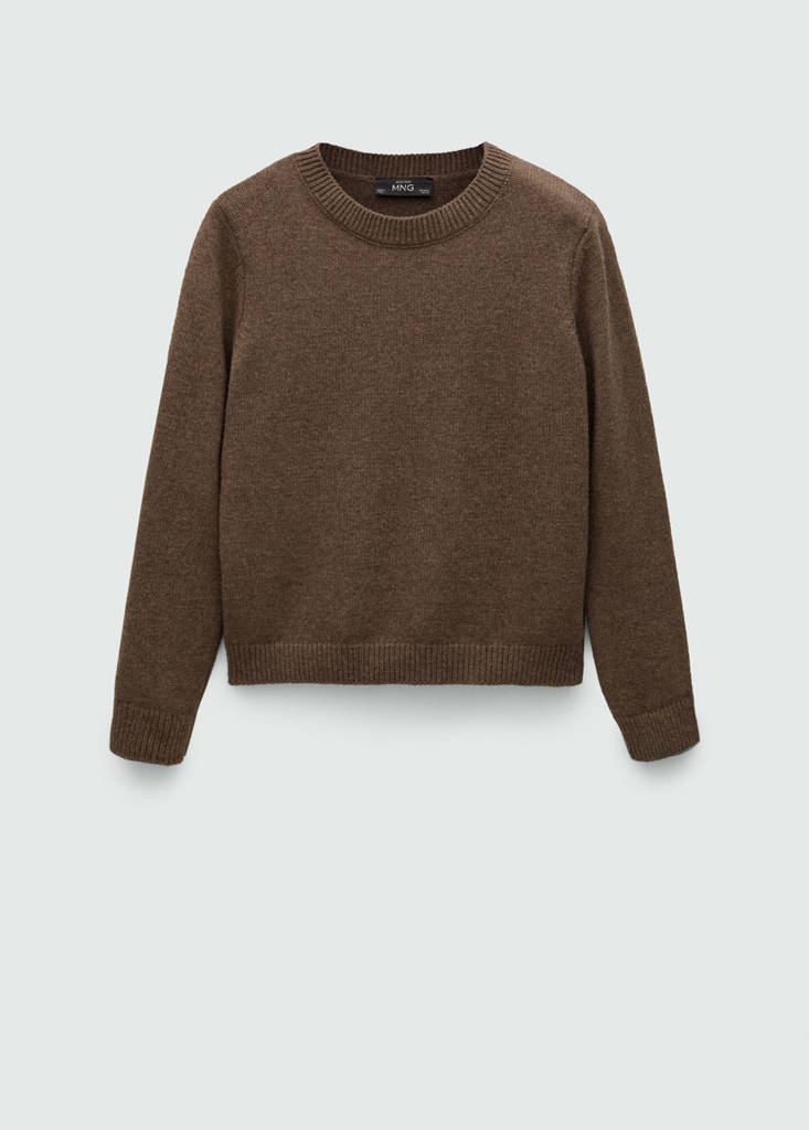 Rounded neck wool sweater — Chocolate
