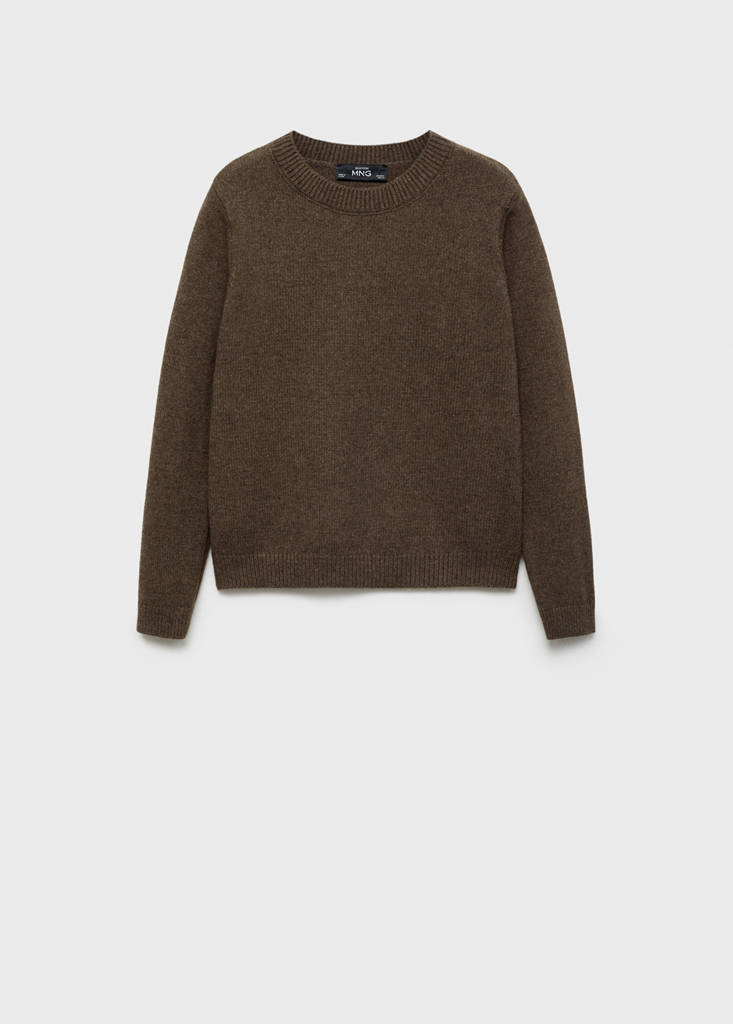 Rounded neck wool sweater — Chocolate