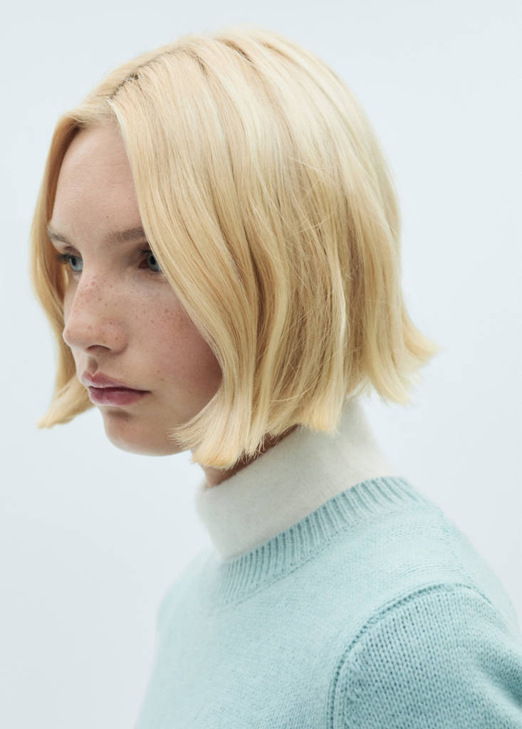 Rounded neck wool sweater — Sky Blue