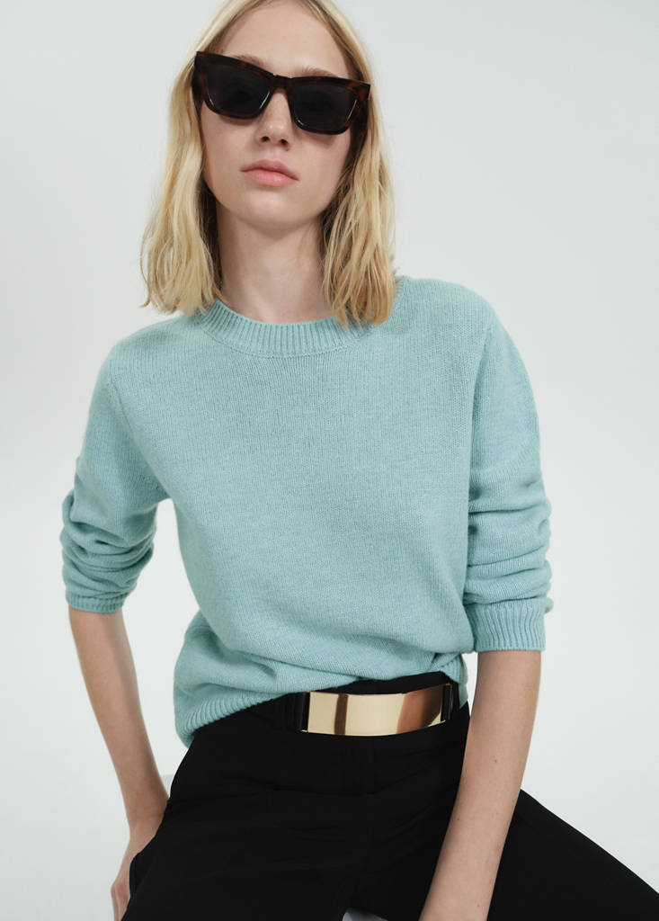 Rounded neck wool sweater — Sky Blue