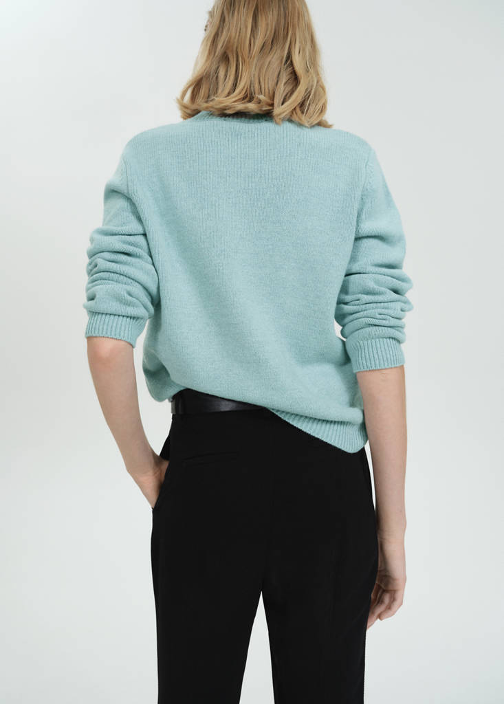 Rounded neck wool sweater — Sky Blue