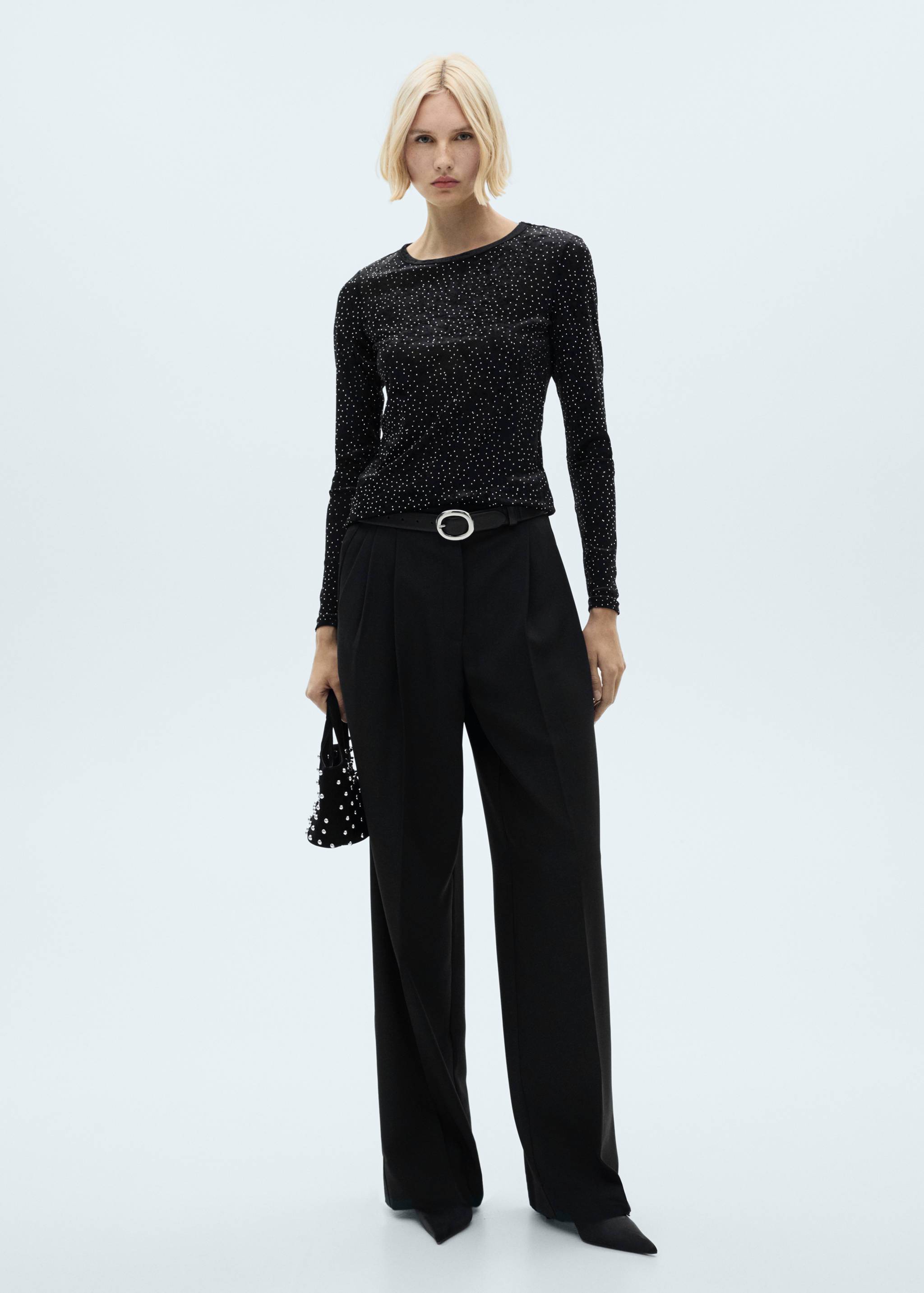 水钻细节长袖T恤 - null