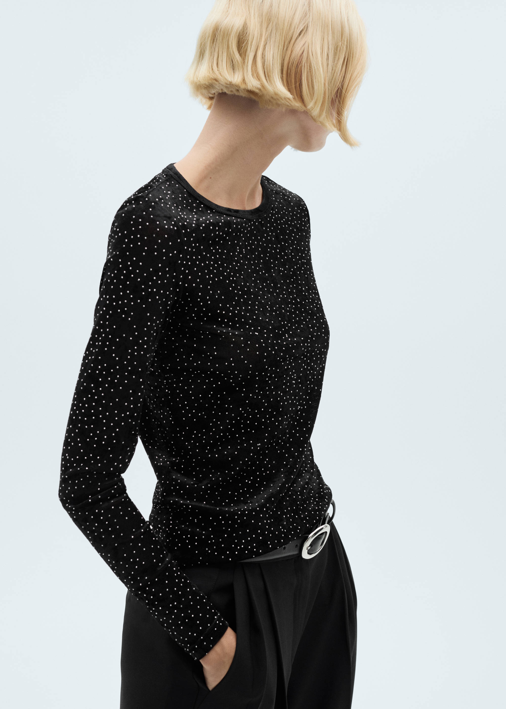 水钻细节长袖T恤 - null