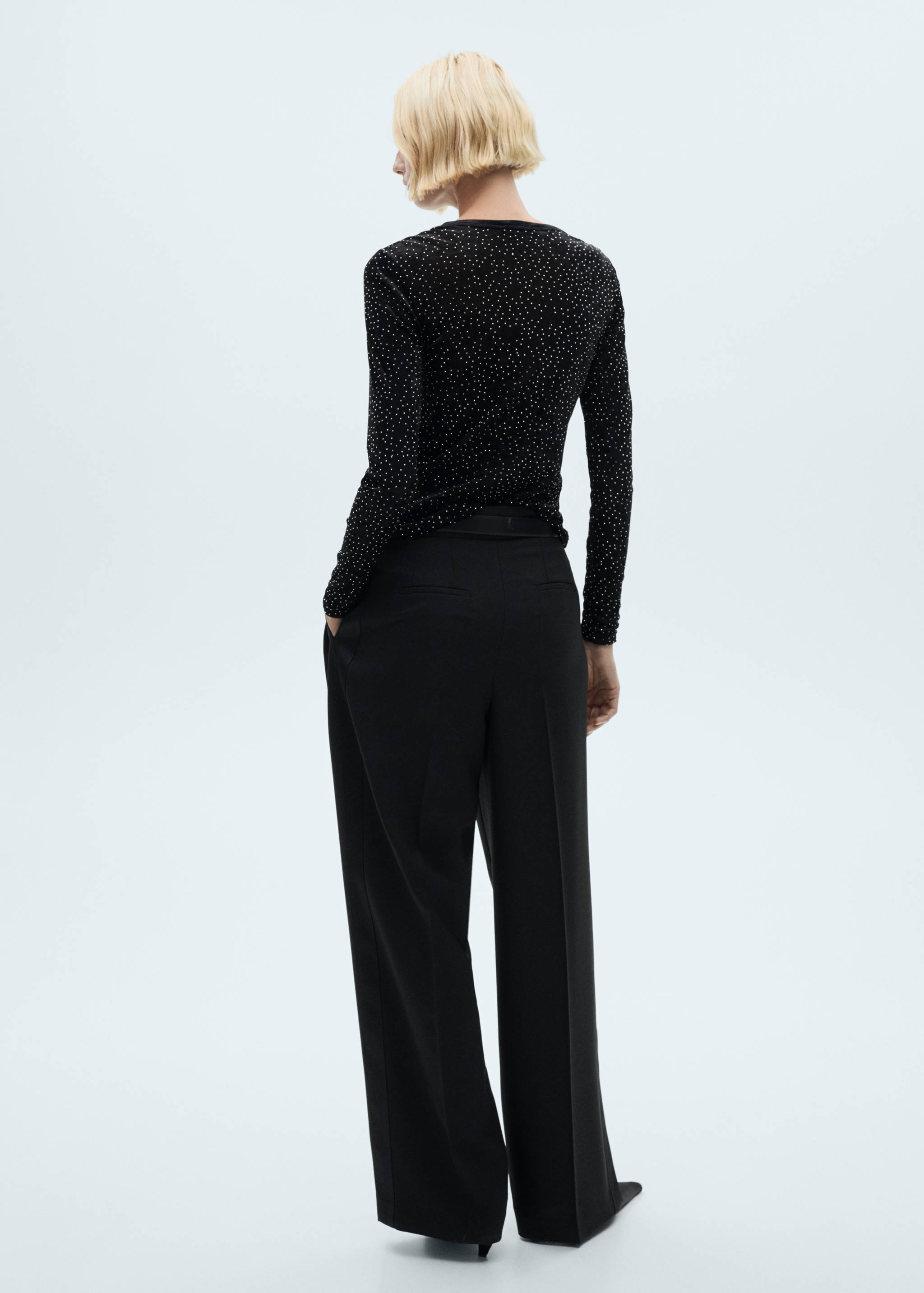 水钻细节长袖T恤 - null