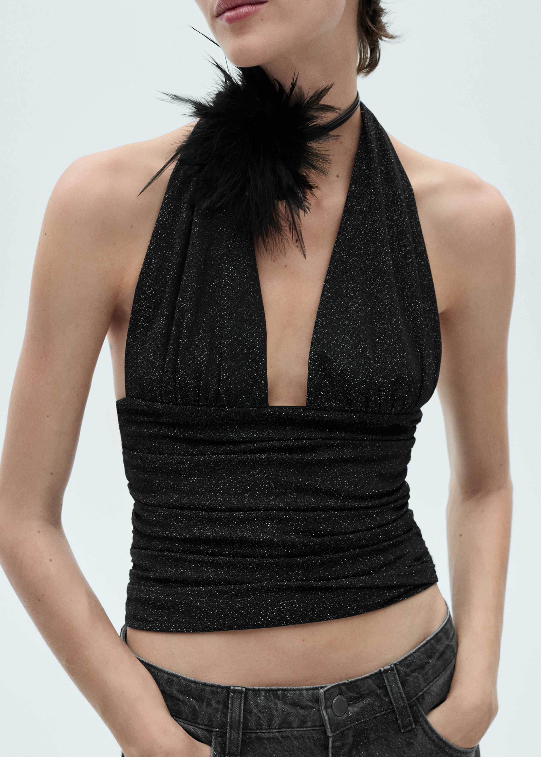 Top punto lúrex cuello halter - Plano medio
