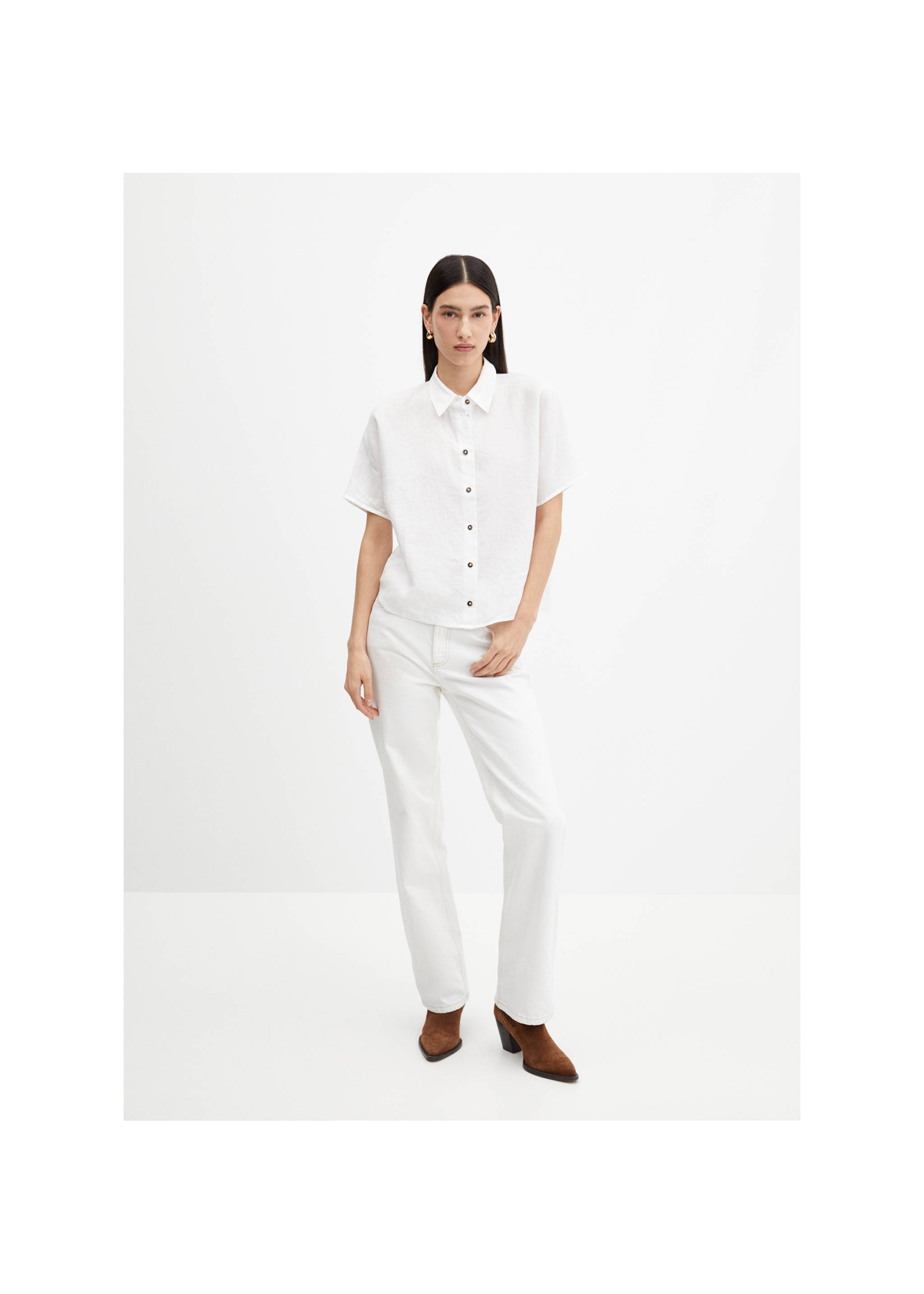 Short sleeve linen-blend shirt - General plane, White. Ref: 77010203-00.