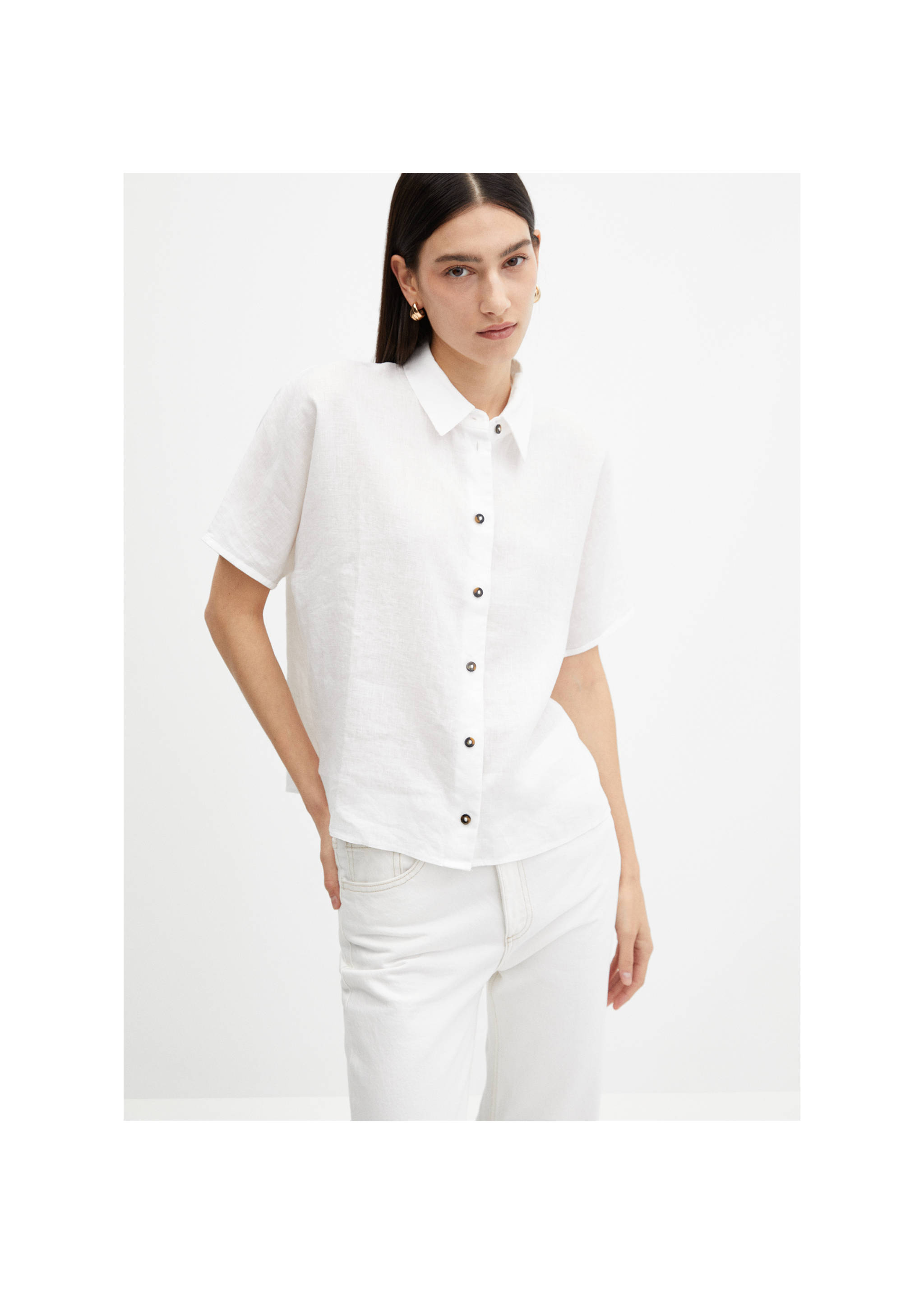 Short sleeve linen-blend shirt - Medium plane, White. Ref: 77010203-00.
