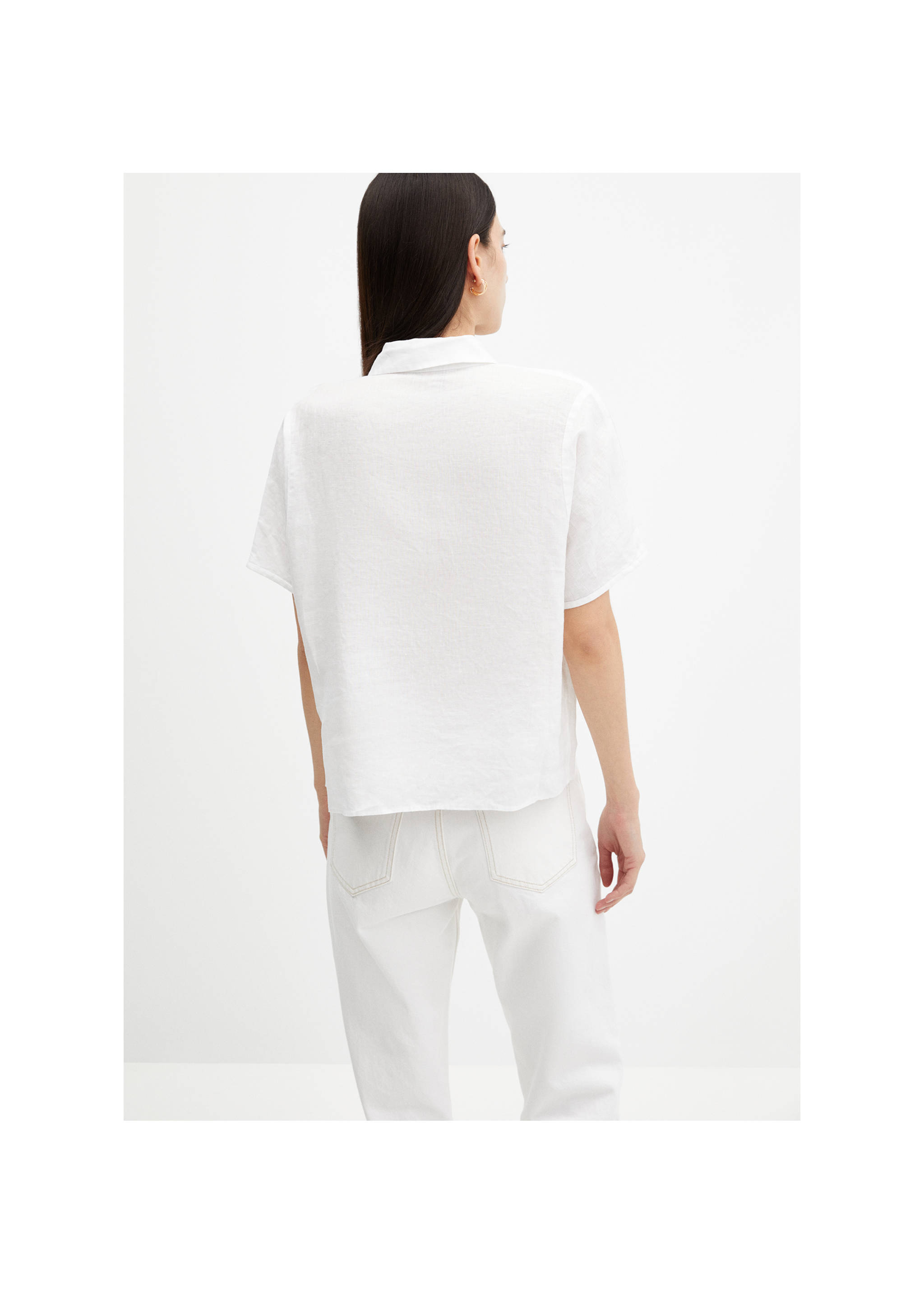 Short sleeve linen-blend shirt - Reverse of the article, White. Ref: 77010203-00.