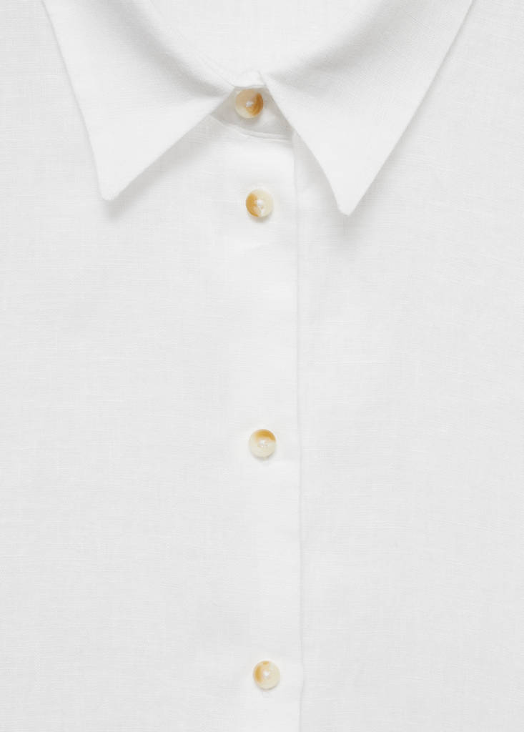 Short sleeve linen-blend shirt — White