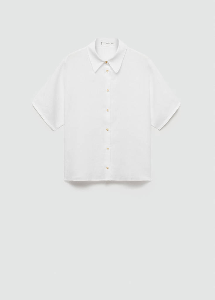 Short sleeve linen-blend shirt — White
