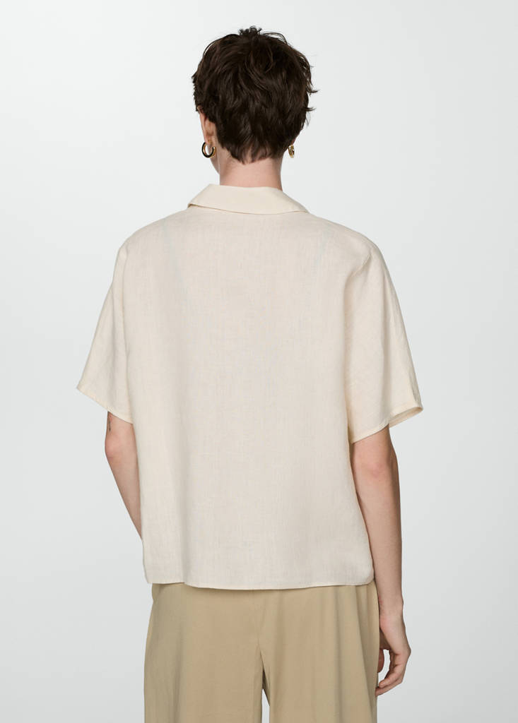 Short sleeve linen-blend shirt — Sand