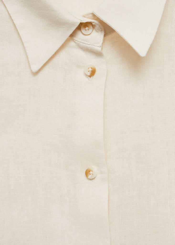 Short sleeve linen-blend shirt — Sand