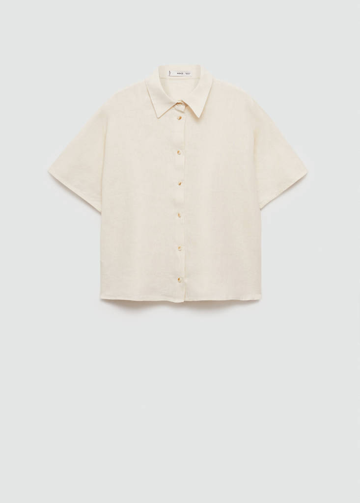 Short sleeve linen-blend shirt — Sand