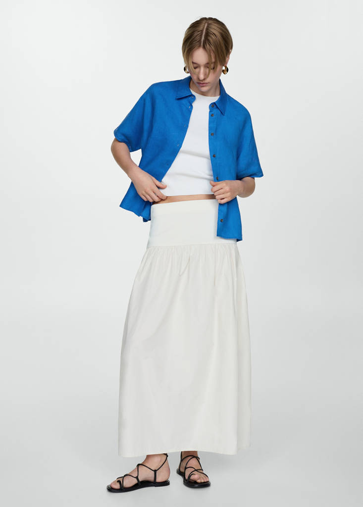 Short sleeve linen-blend shirt — Ink Blue