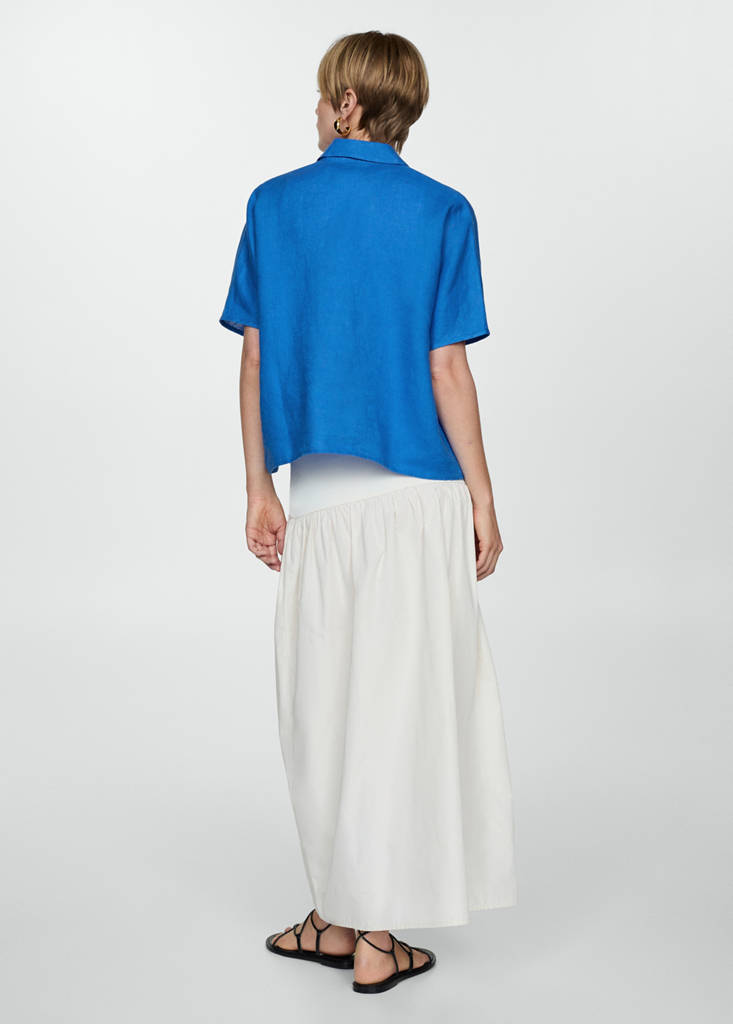 Short sleeve linen-blend shirt — Ink Blue