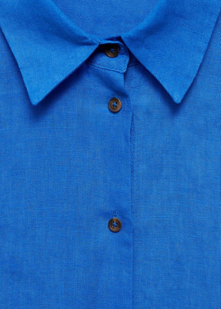 Short sleeve linen-blend shirt — Ink Blue