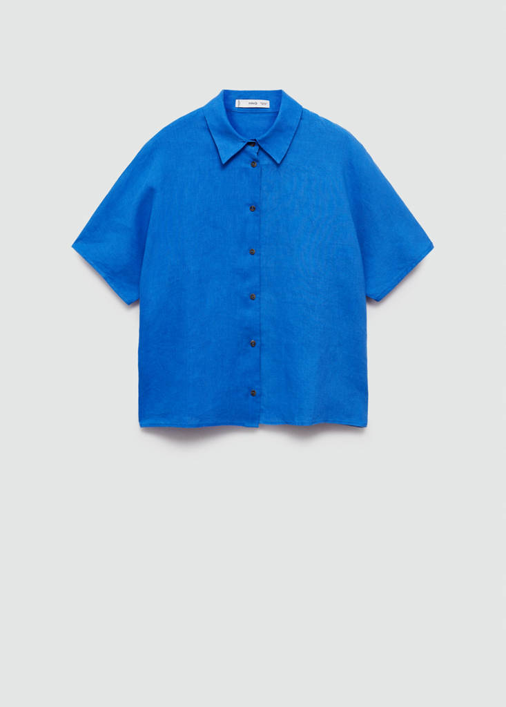Short sleeve linen-blend shirt — Ink Blue