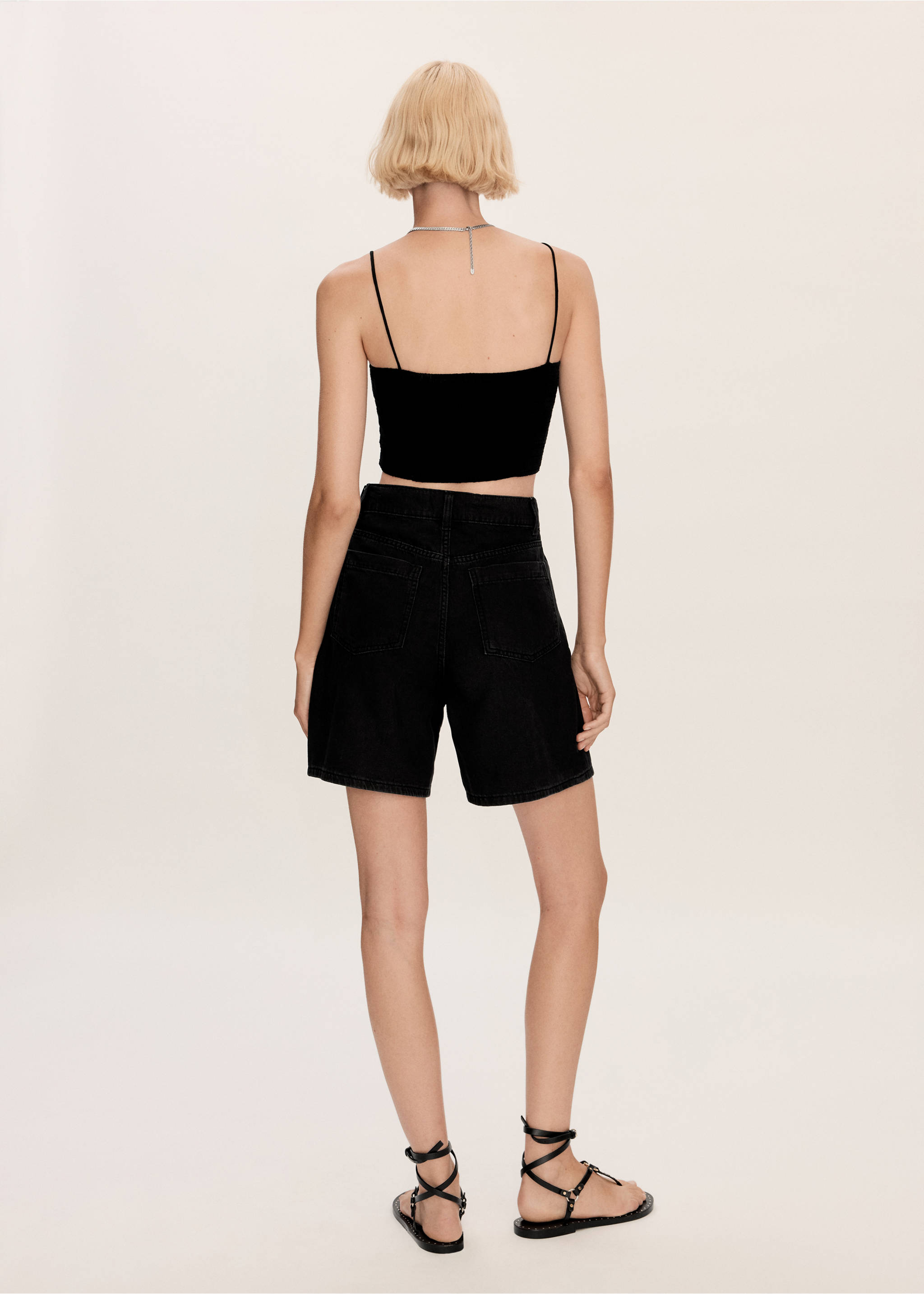Straight-fit denim shorts - Reverse of the article, Black denim. Ref: 77010256-00.