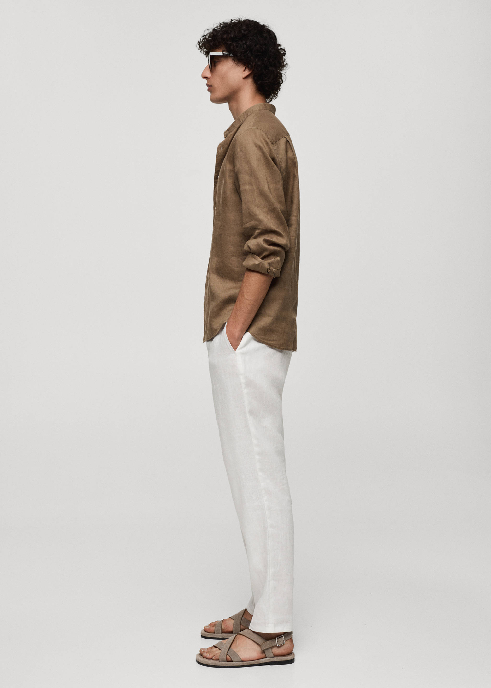 100% linen Mao collar shirt - Details of the article 2
