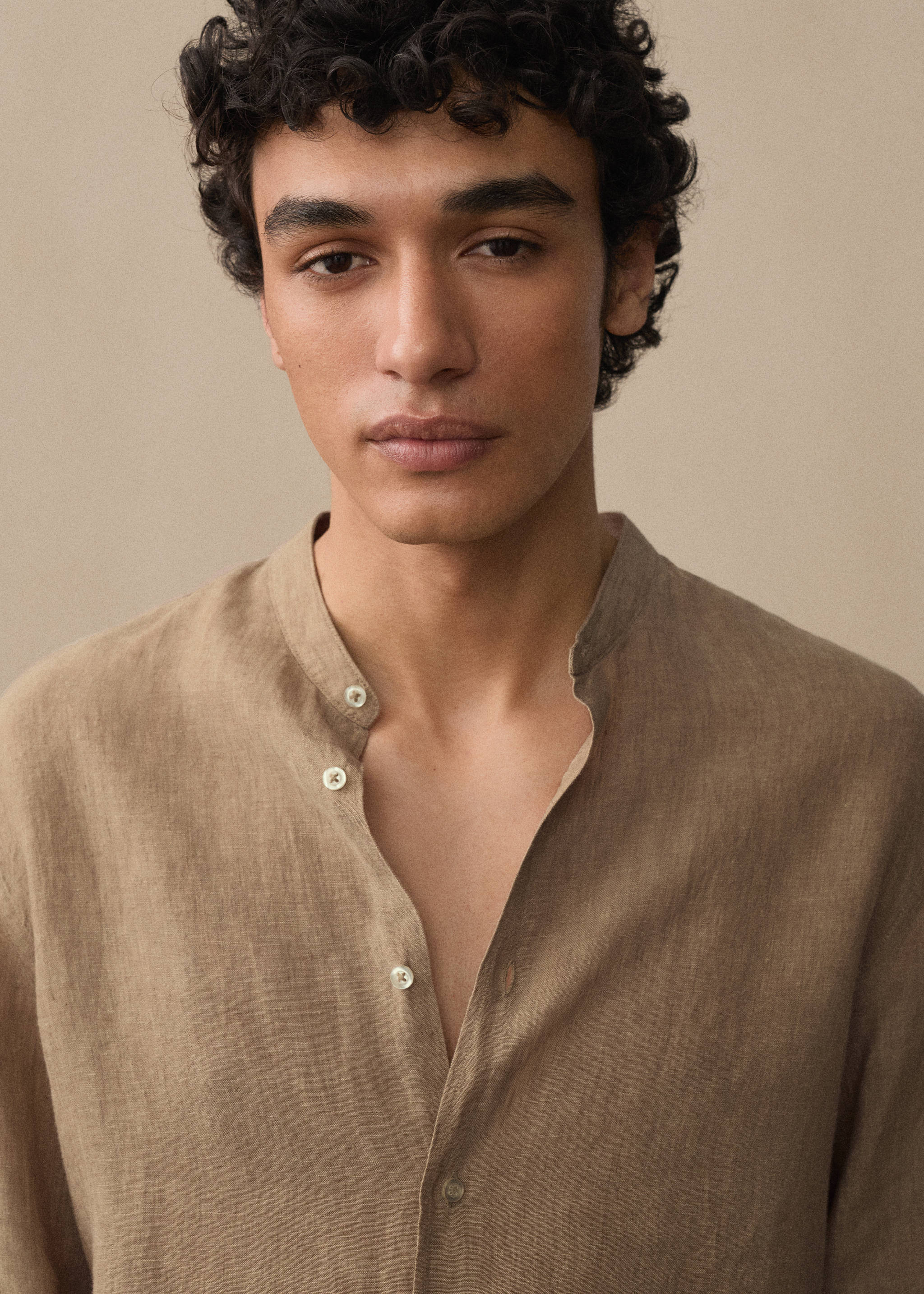 100% linen Mao collar shirt - Details of the article 3