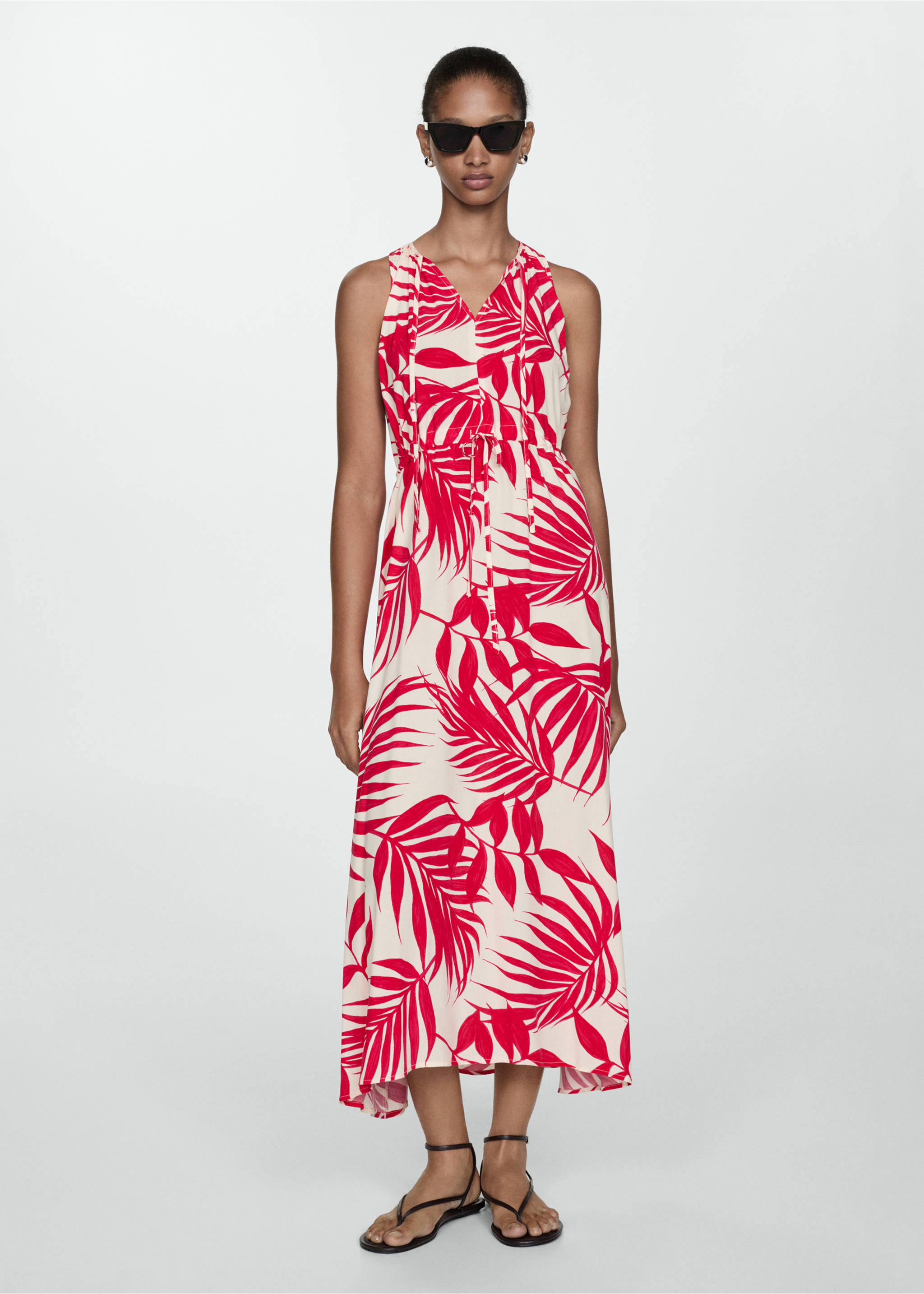 Vestido lazos estampado - Plano general, Rojo. Ref: 77010347-00.