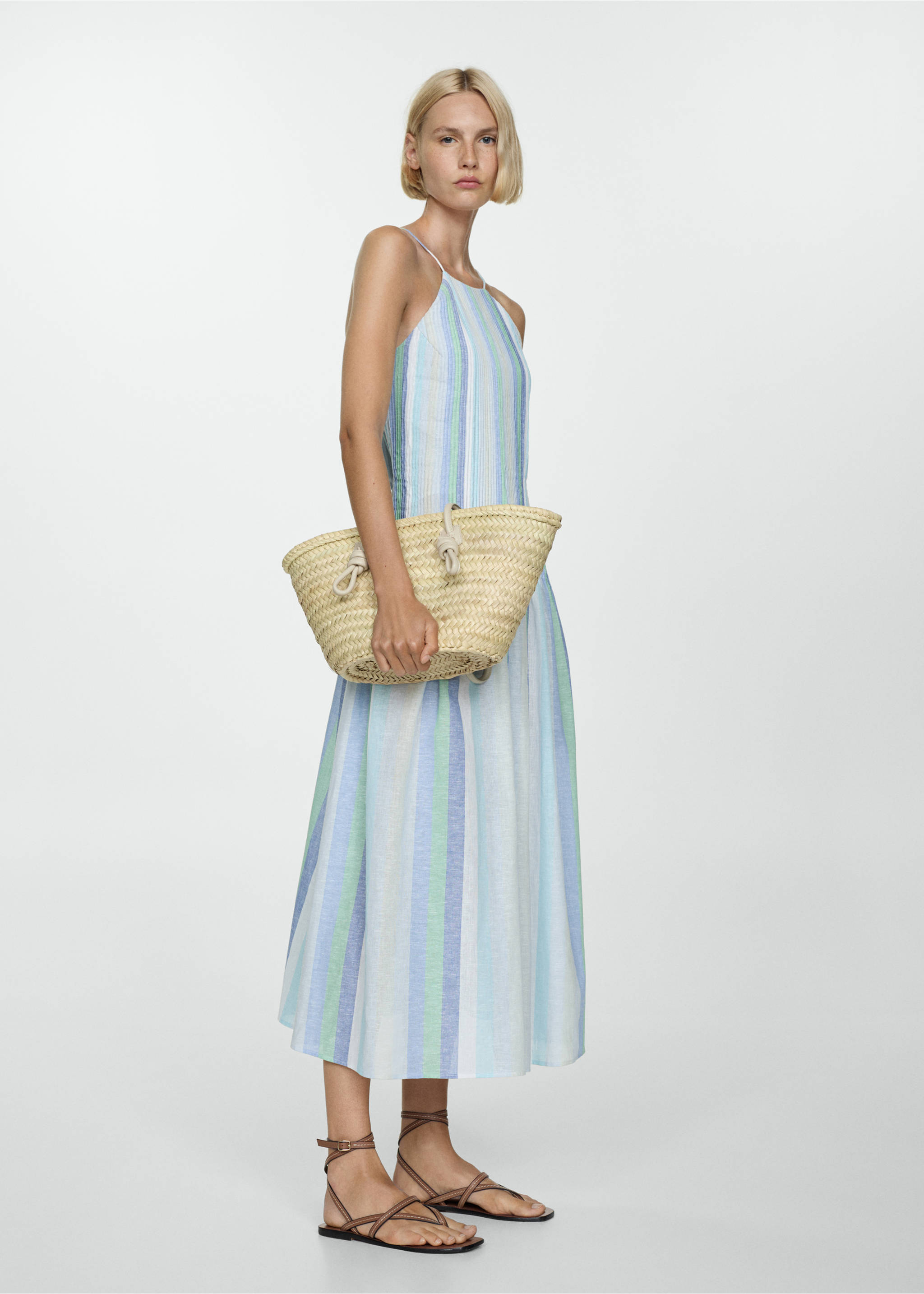 Striped linen dress - General plane, Blue. Ref: 77010348-00.