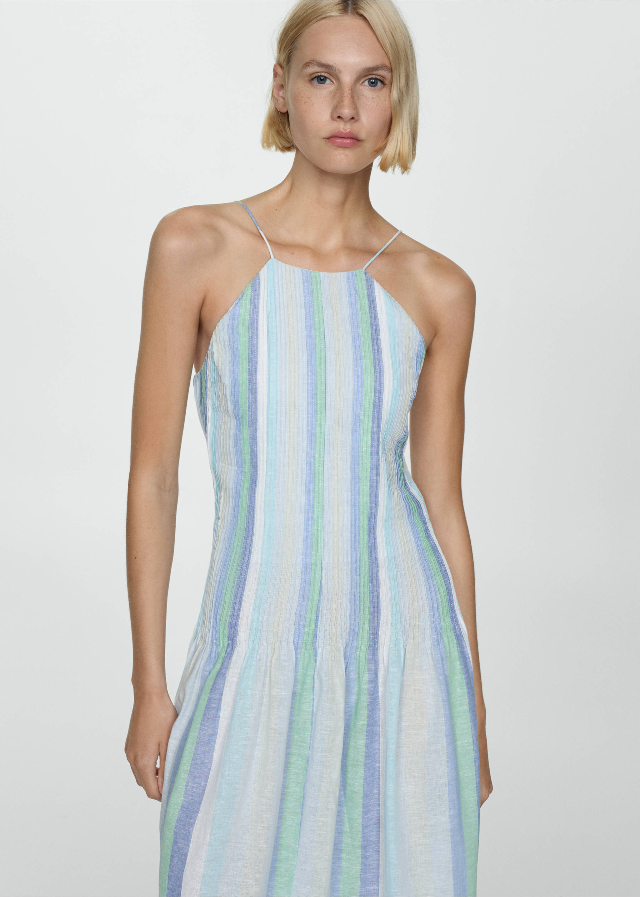 Striped linen dress - Medium plane, Blue. Ref: 77010348-00.