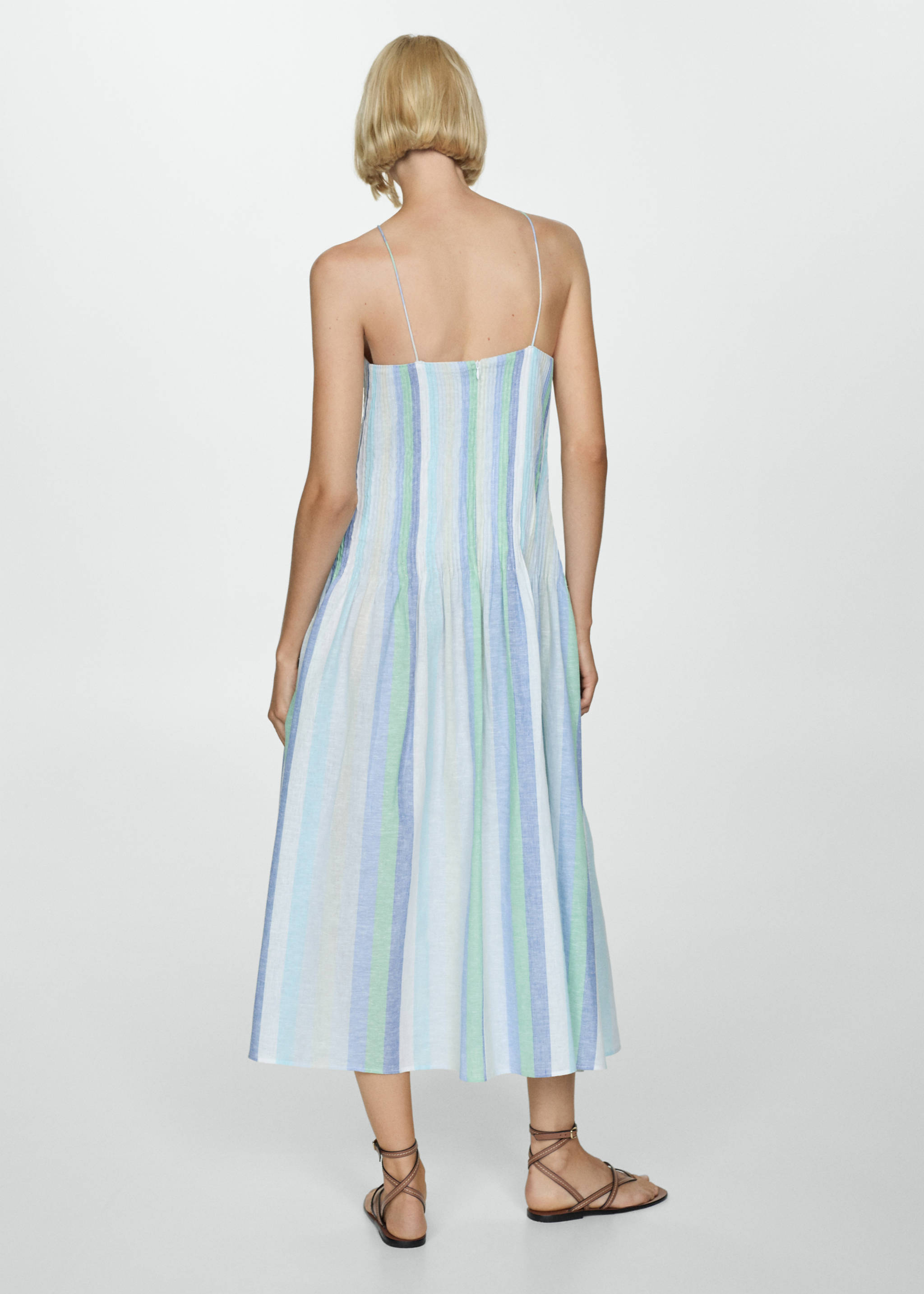 Striped linen dress - Reverse of the article, Blue. Ref: 77010348-00.