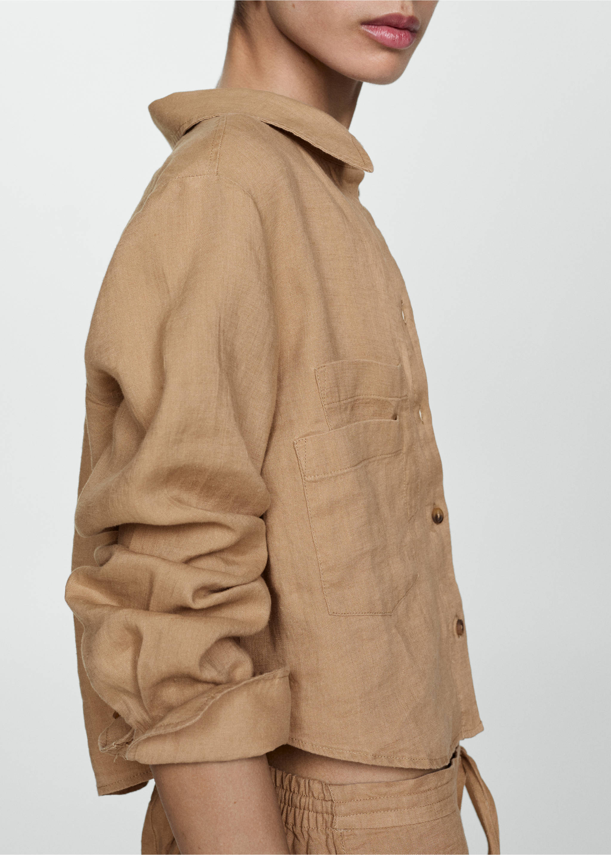 Chemise crop lin - Détail de l'article 6, Marron. Ref: 77010350-00.