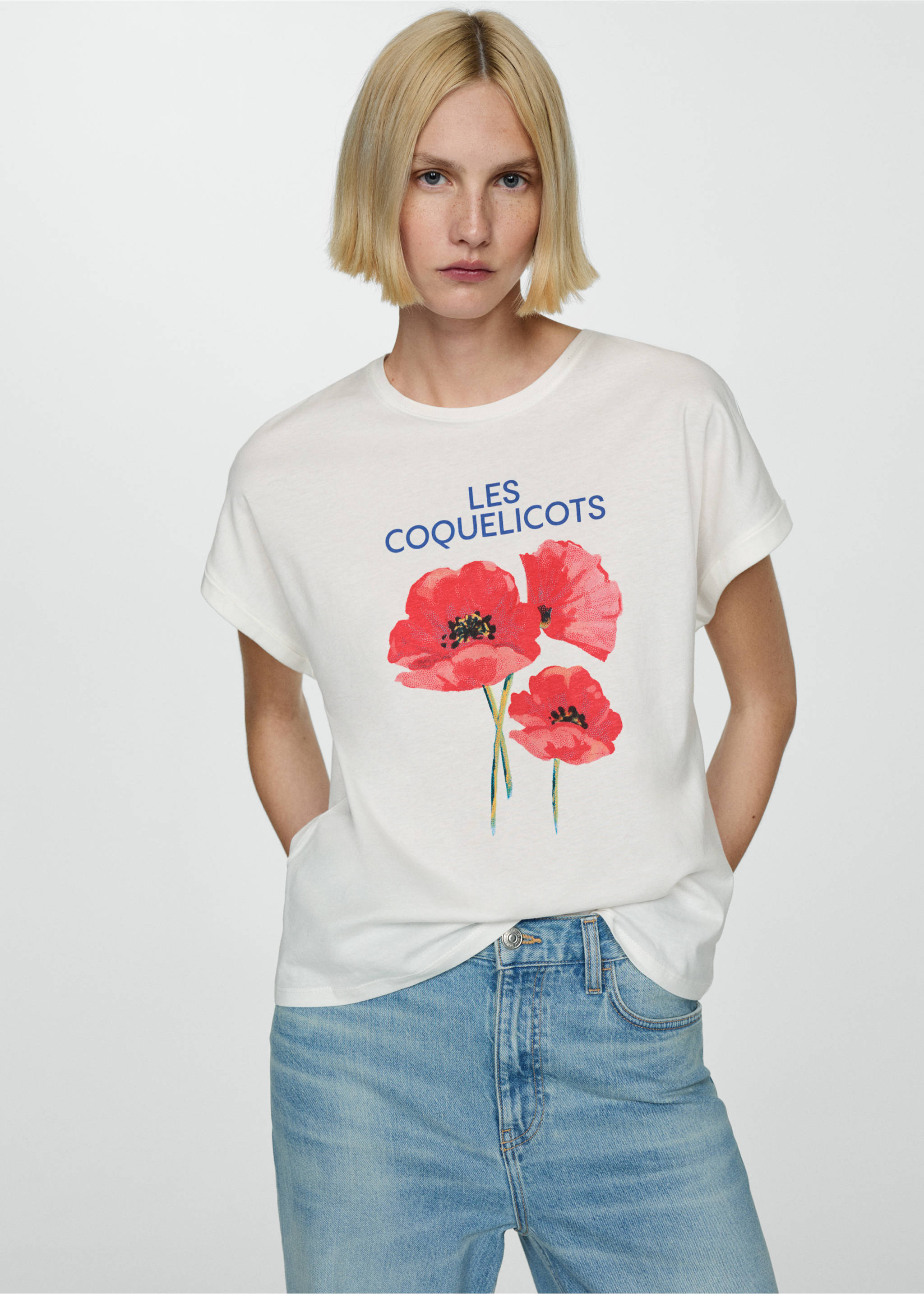 T-shirt coton imprimé - Plan moyen, Blanc cassé. Ref: 77010352-00.
