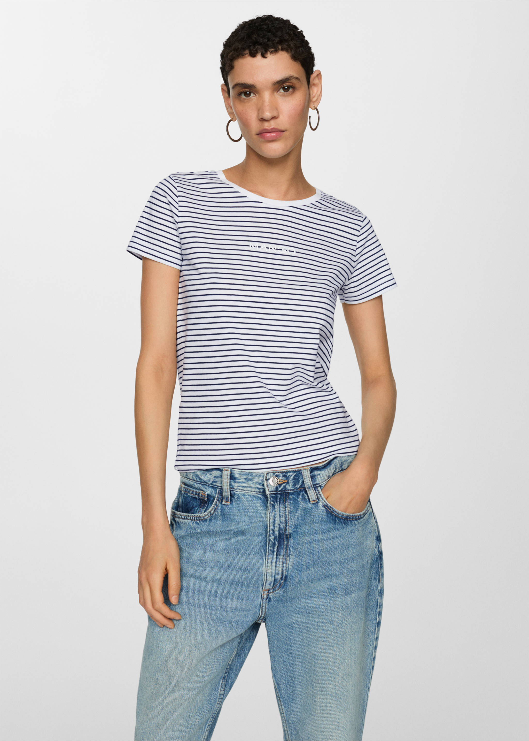 Striped logo T-shirt - Medium plane, Navy. Ref: 77010355-00.