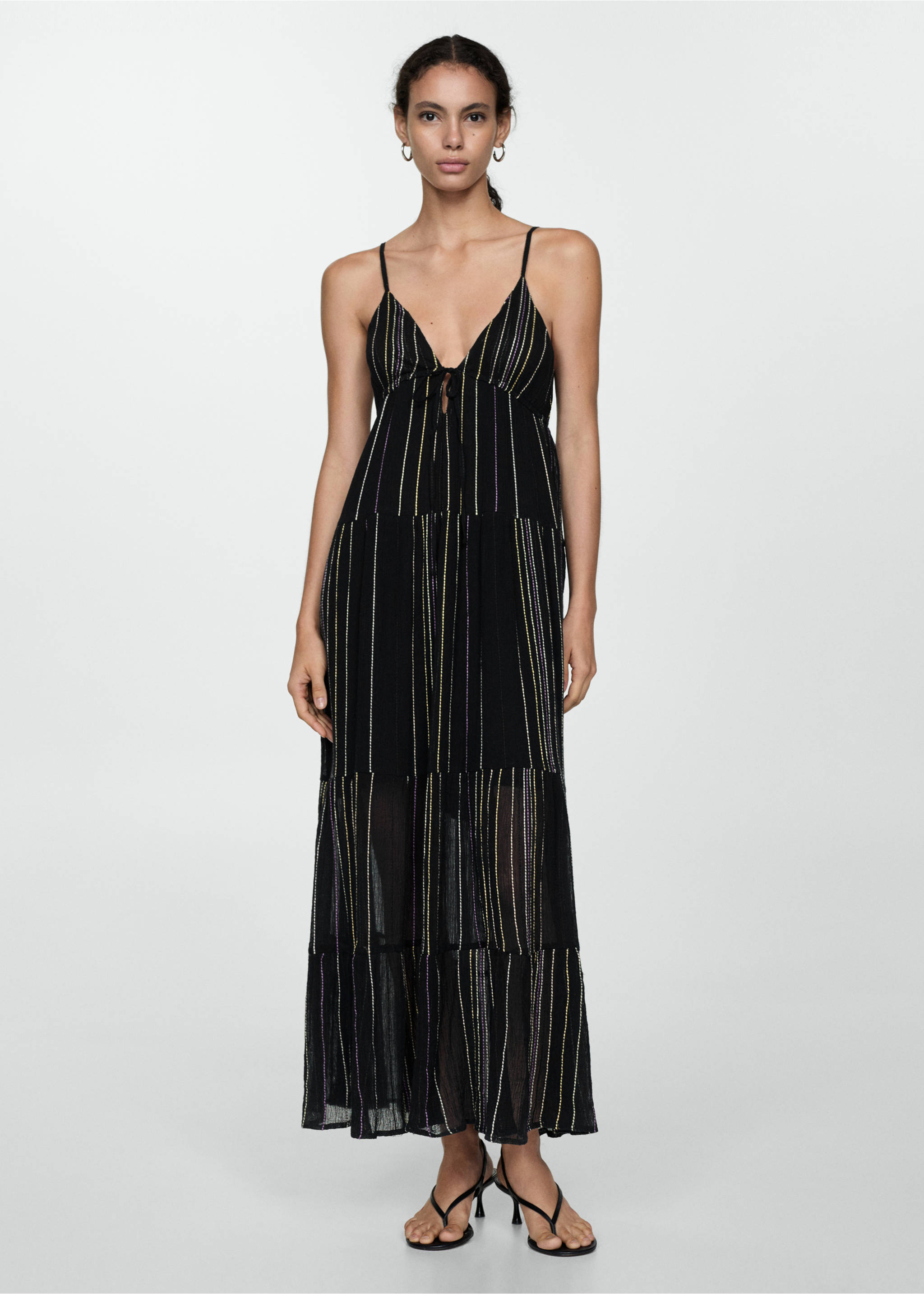 Strapless dress with decorative stitching - General plane, Black. Ref: 77010362-00.