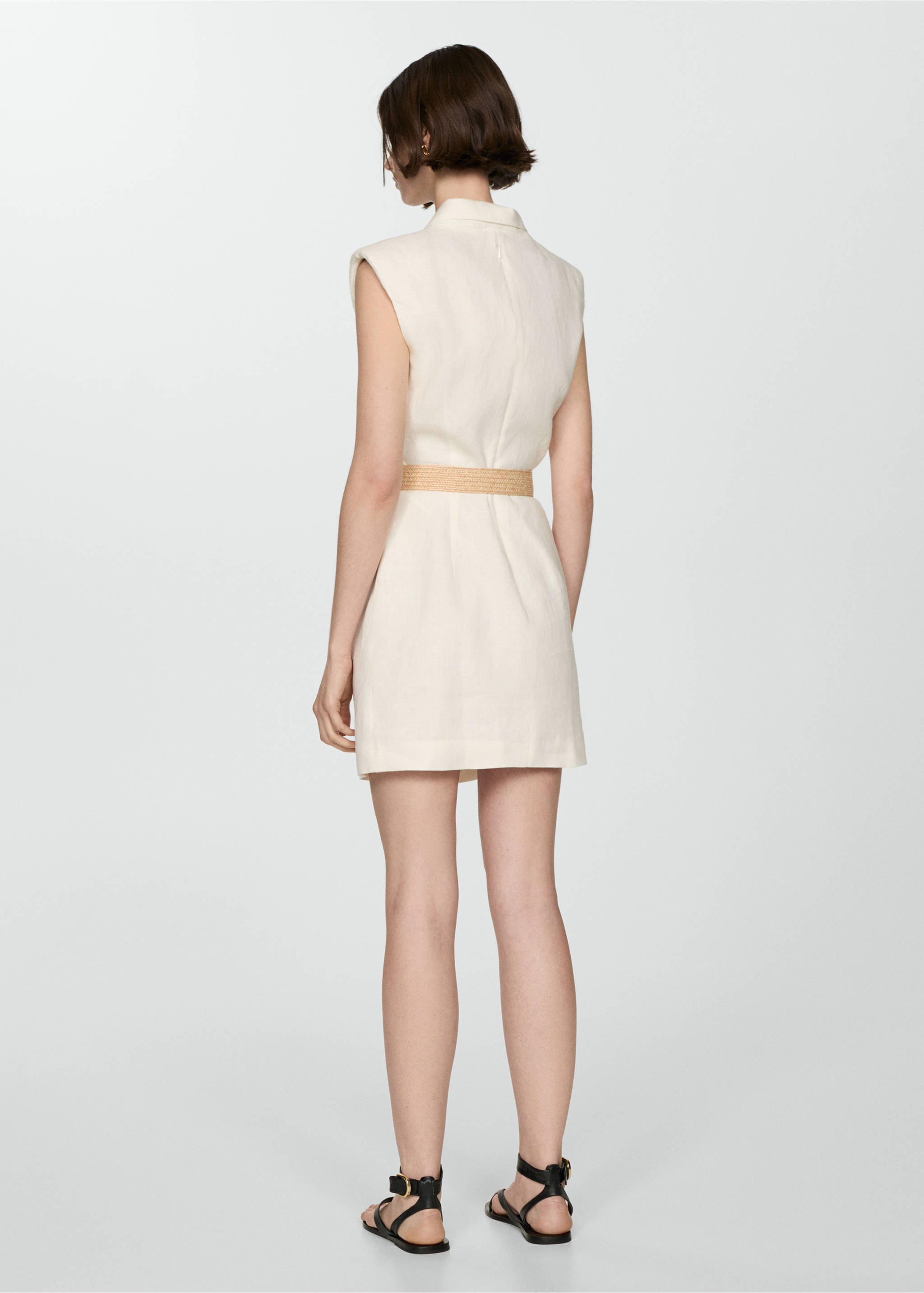Robe lin ceinture - Verso de l’article, Blanc cassé. Ref: 77010364-00.