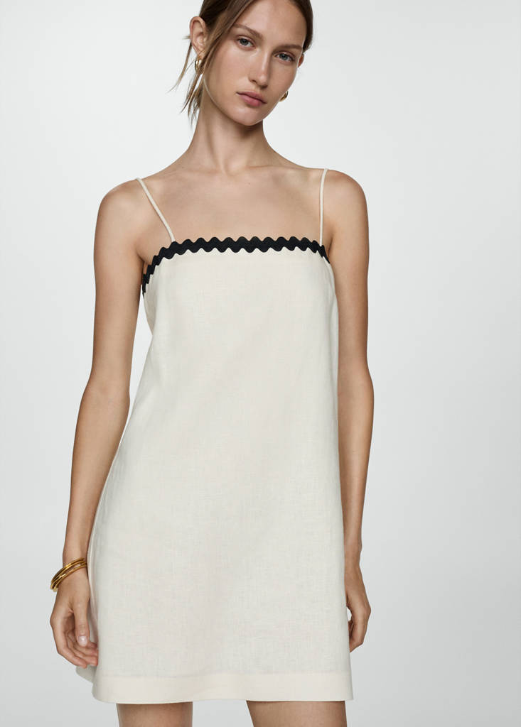 Linen dress with contrasting details — Sand