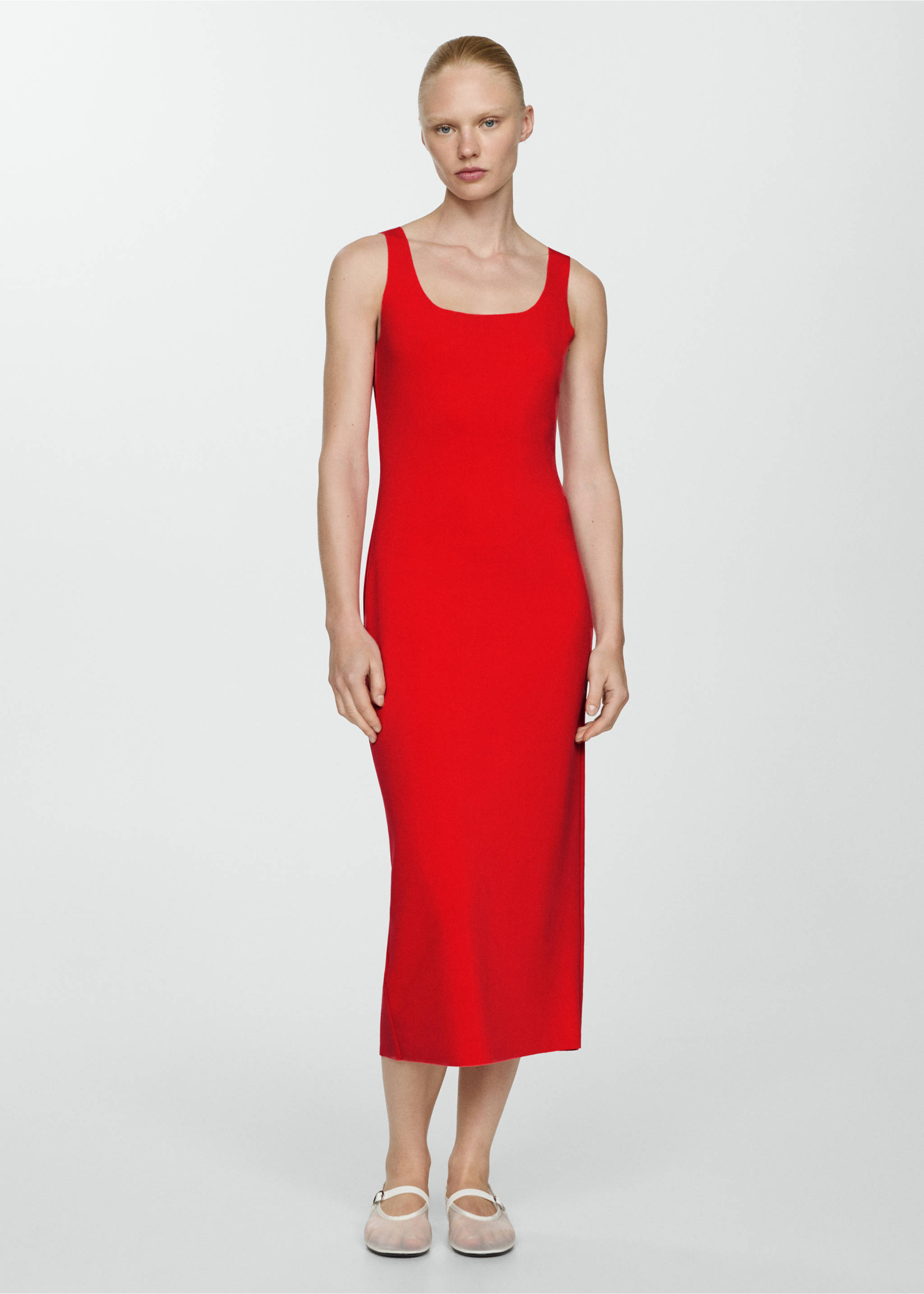 Midi-dress with straps - General plane, Coral Red. Ref: 77010369-00.
